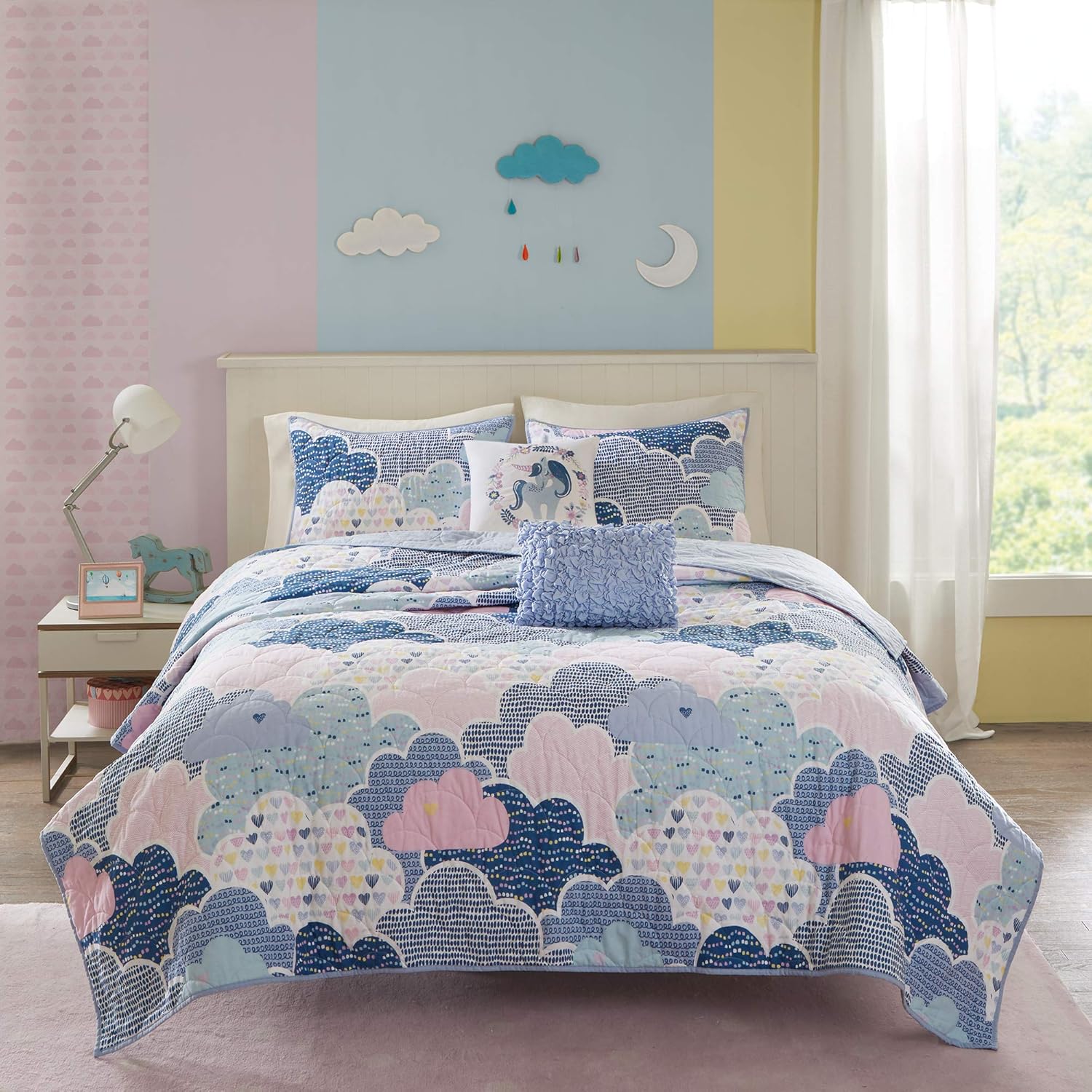 Reversible Cotton Quilt Set - Cloud Blue 5 Piece Kids Bedding