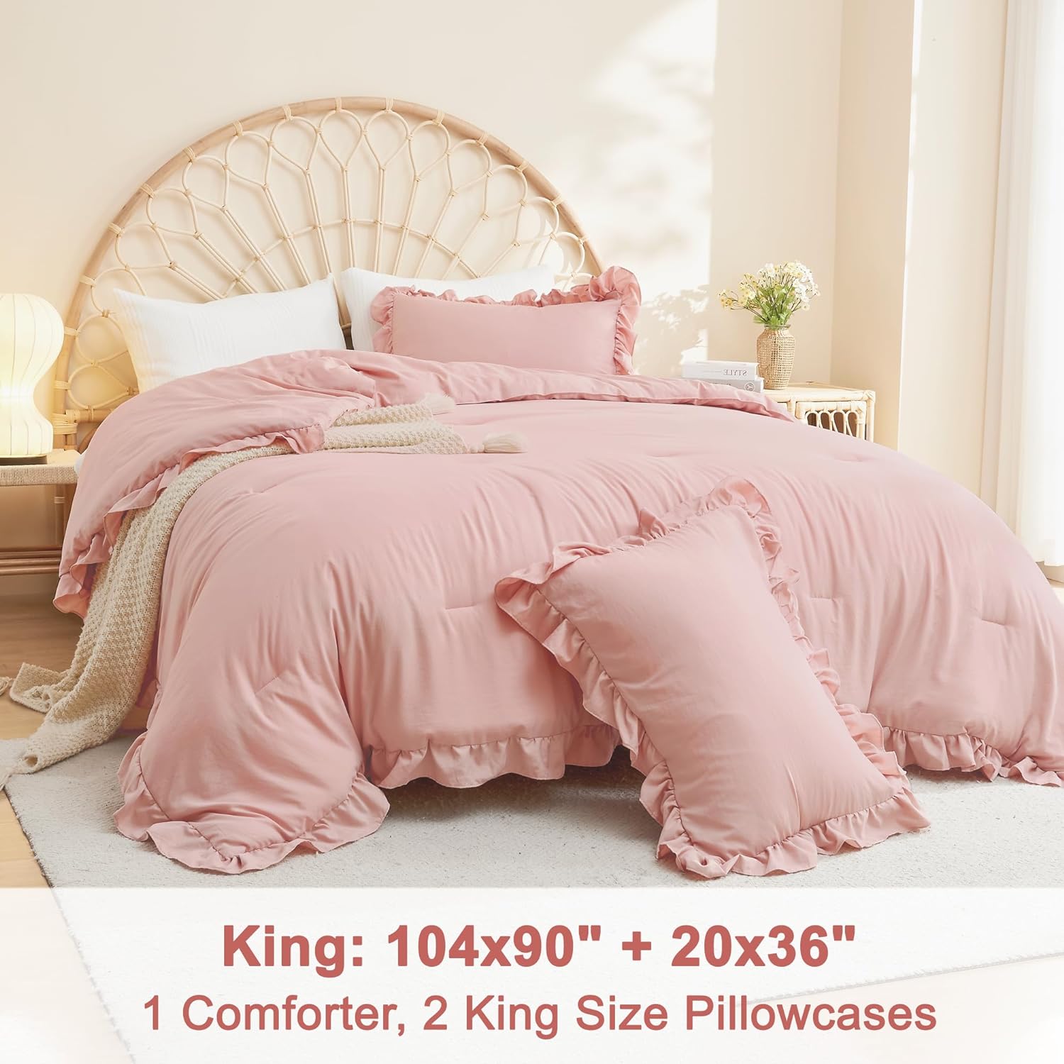 Litanika Blush Pink Ruffle Comforter Set 3 Pieces