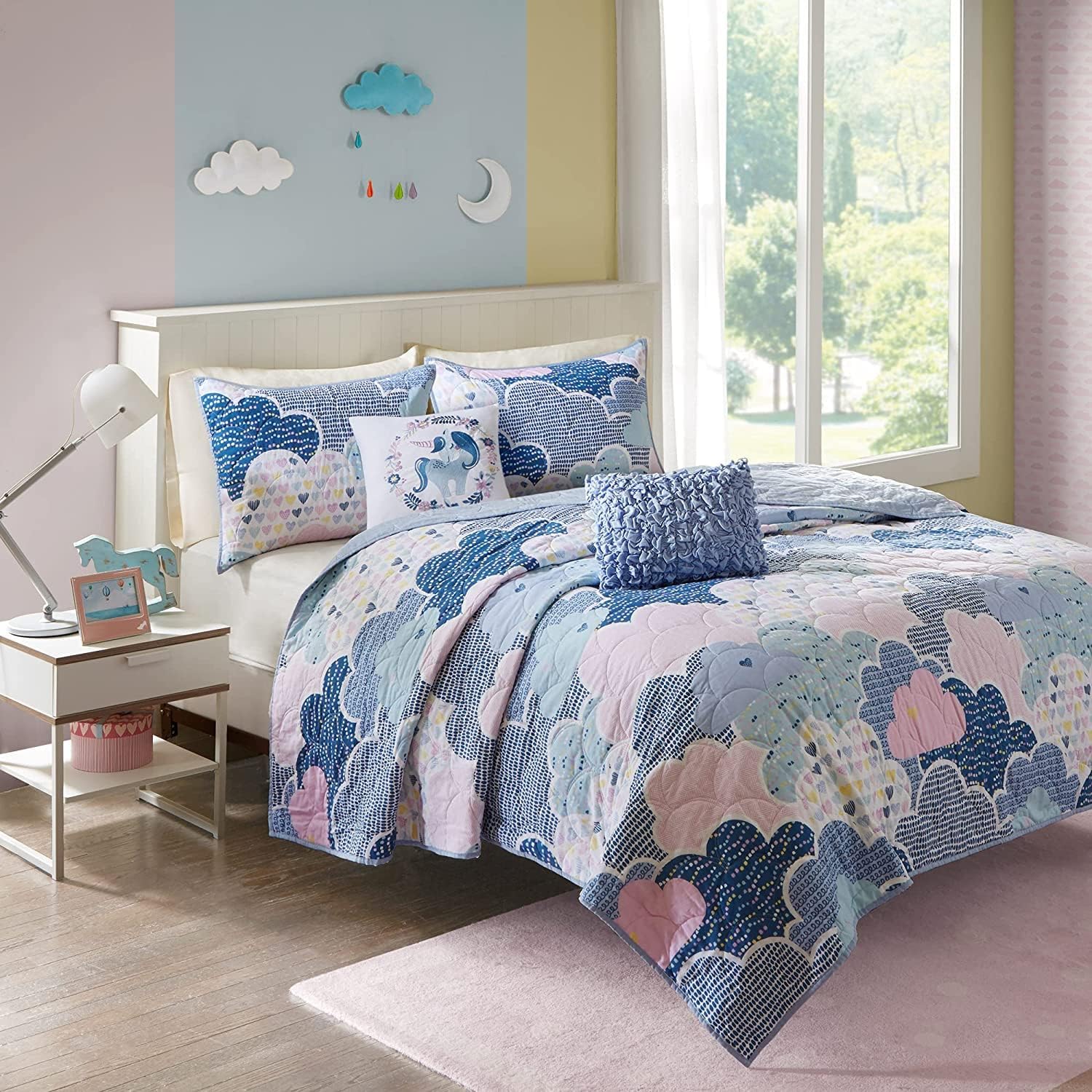 Reversible Cotton Quilt Set - Cloud Blue 5 Piece Kids Bedding