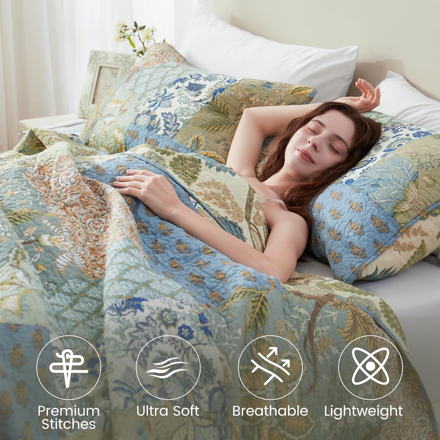 NEWLAKE California King Quilt Set with Patchwork Design