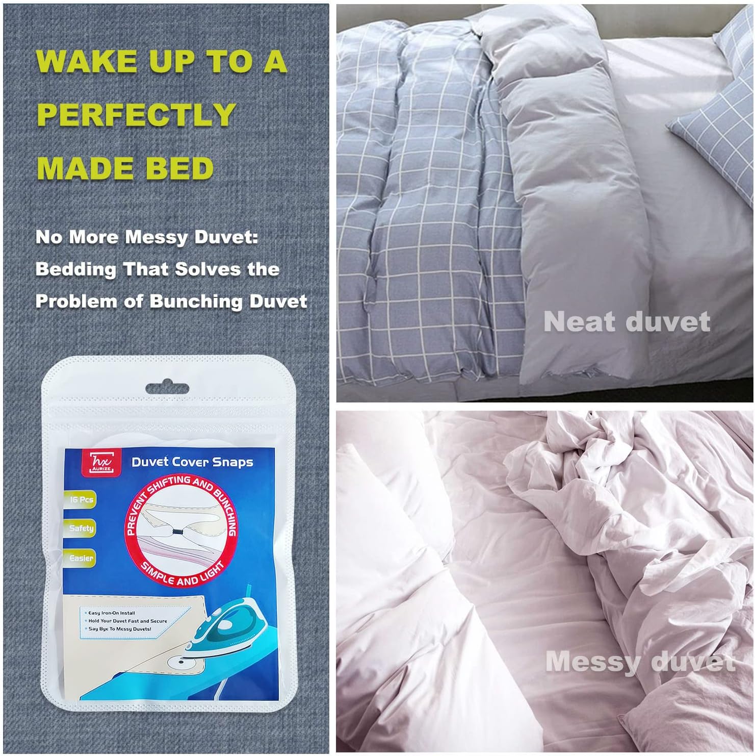 HX AURIZE 16 Pcs Duvet Cover Snaps Fasteners Set