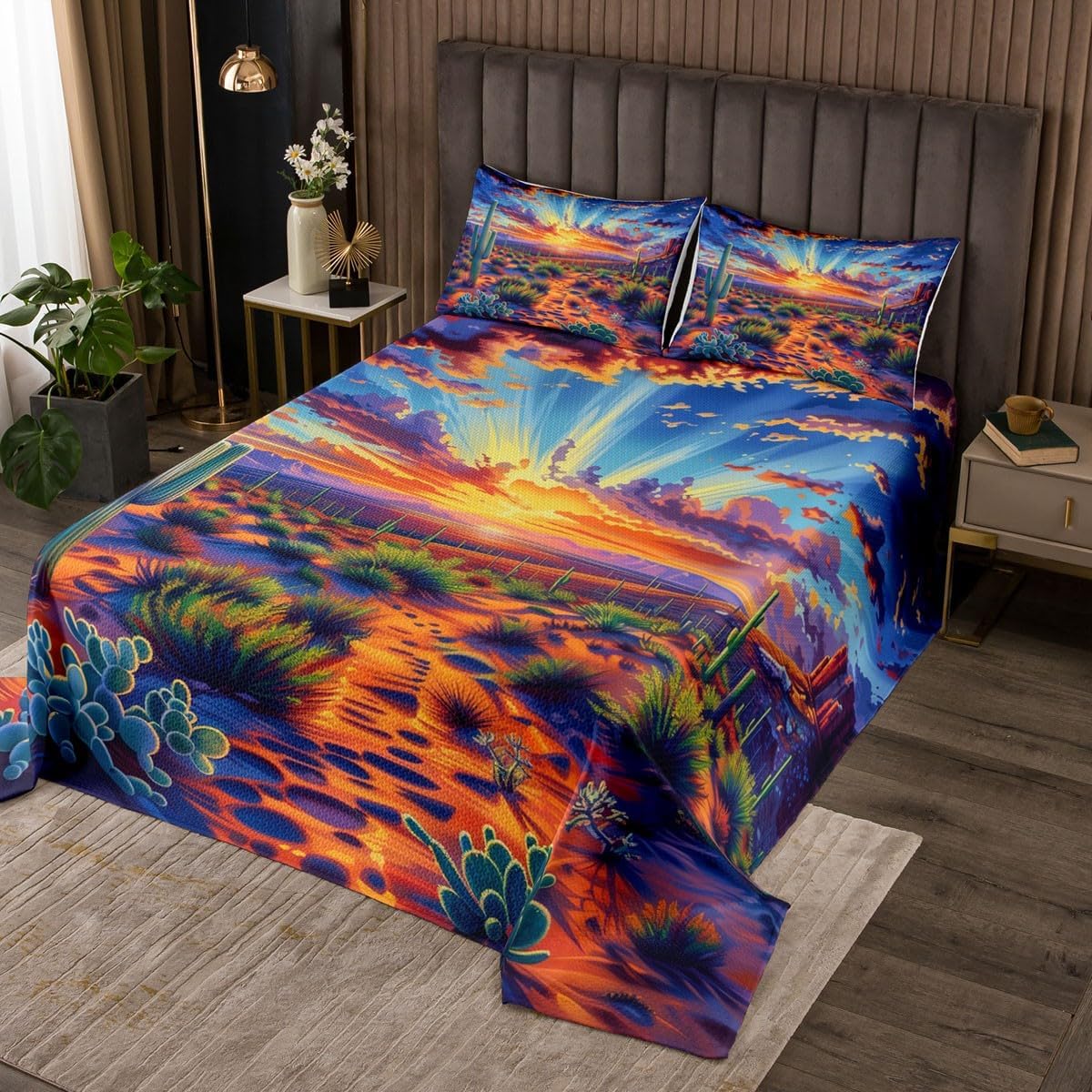 Erosebridal Neon Cactus Bedspread Set Queen Size