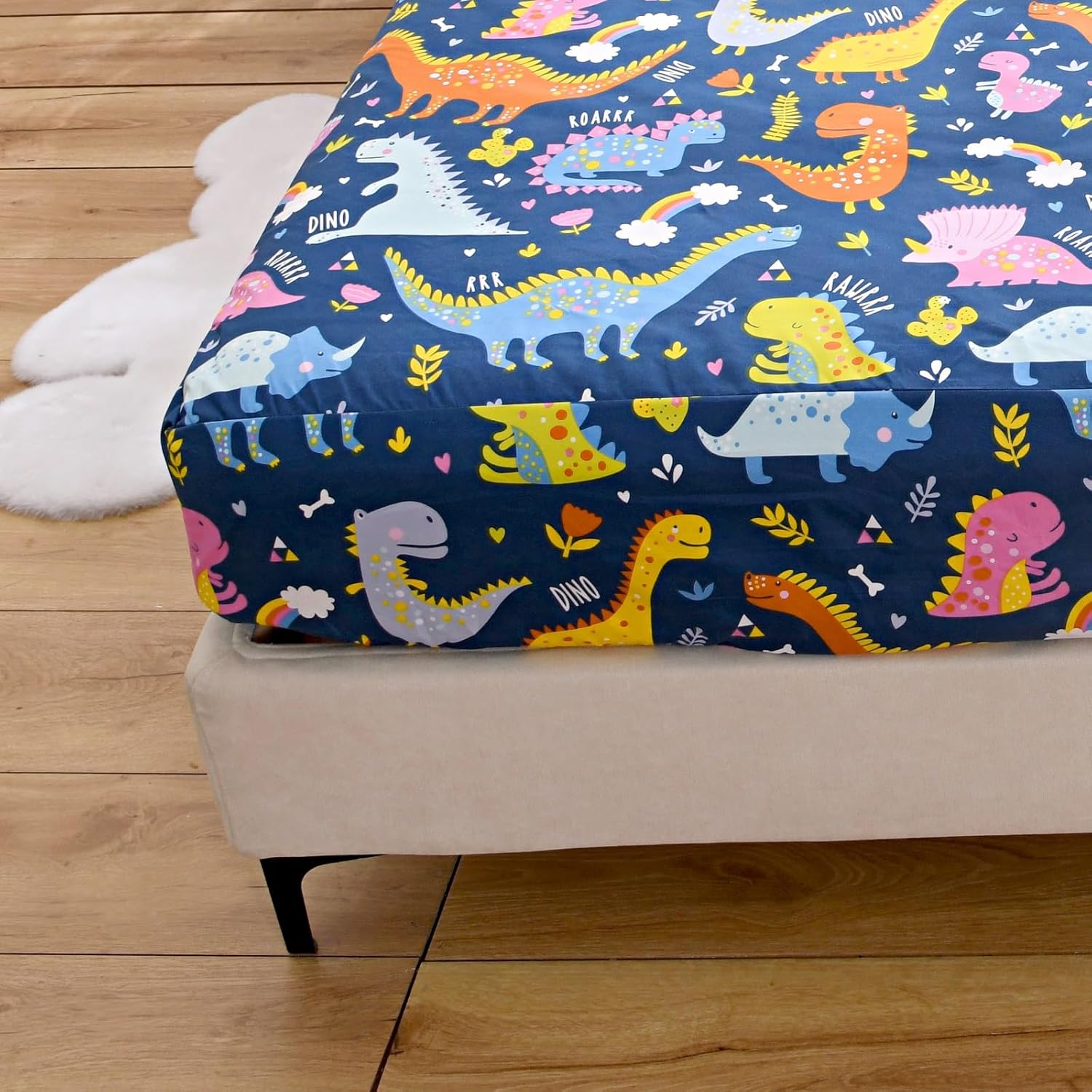 NATURETY Dino Printed King Fitted Sheet