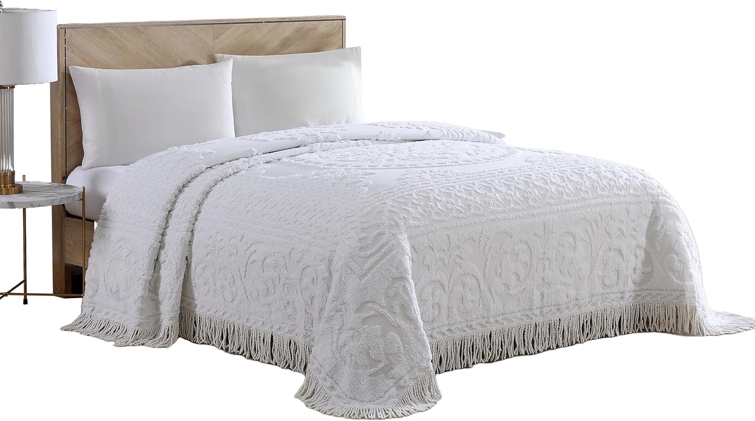 Beatrice Home Fashions Medallion Chenille Bedspread King White 1