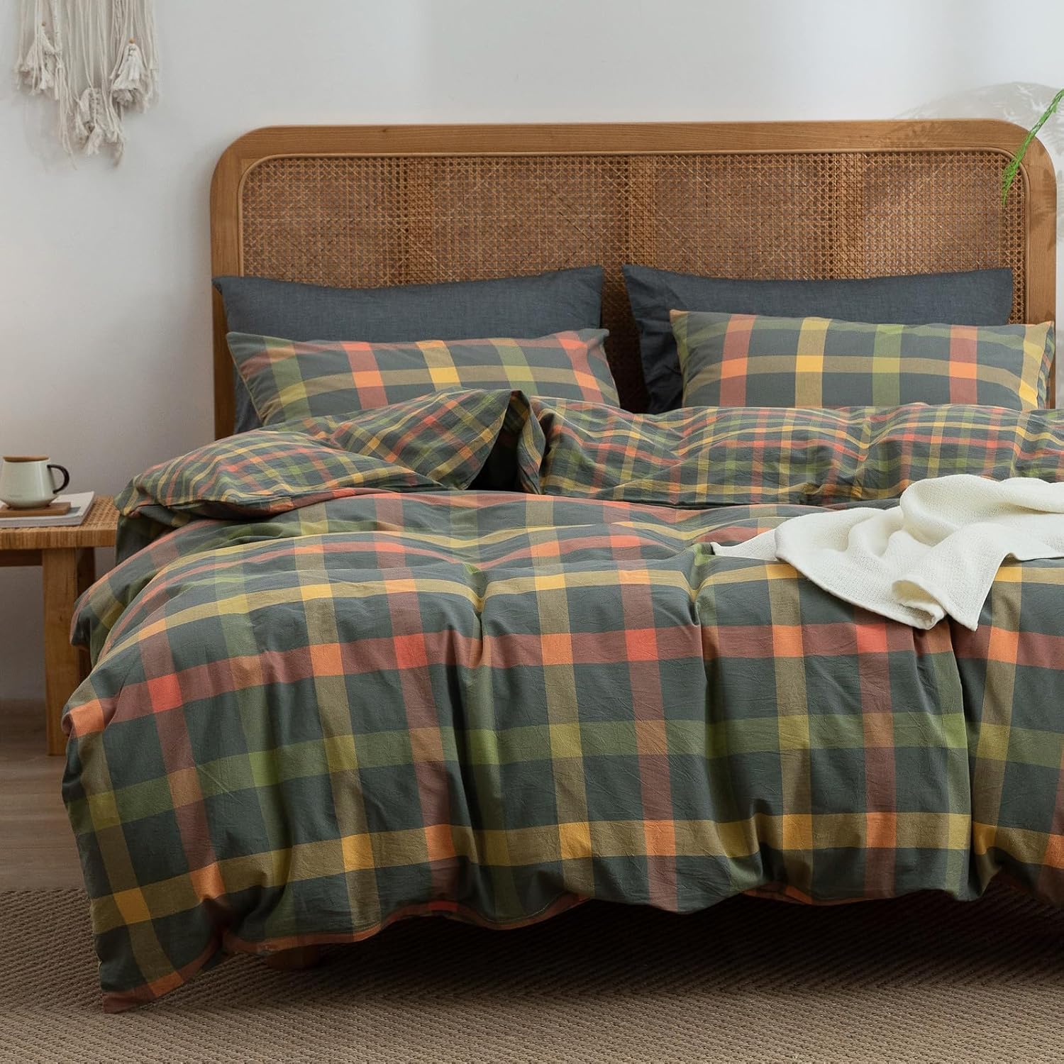 VM VOUGEMARKET Plaid Duvet Cover Set Queen