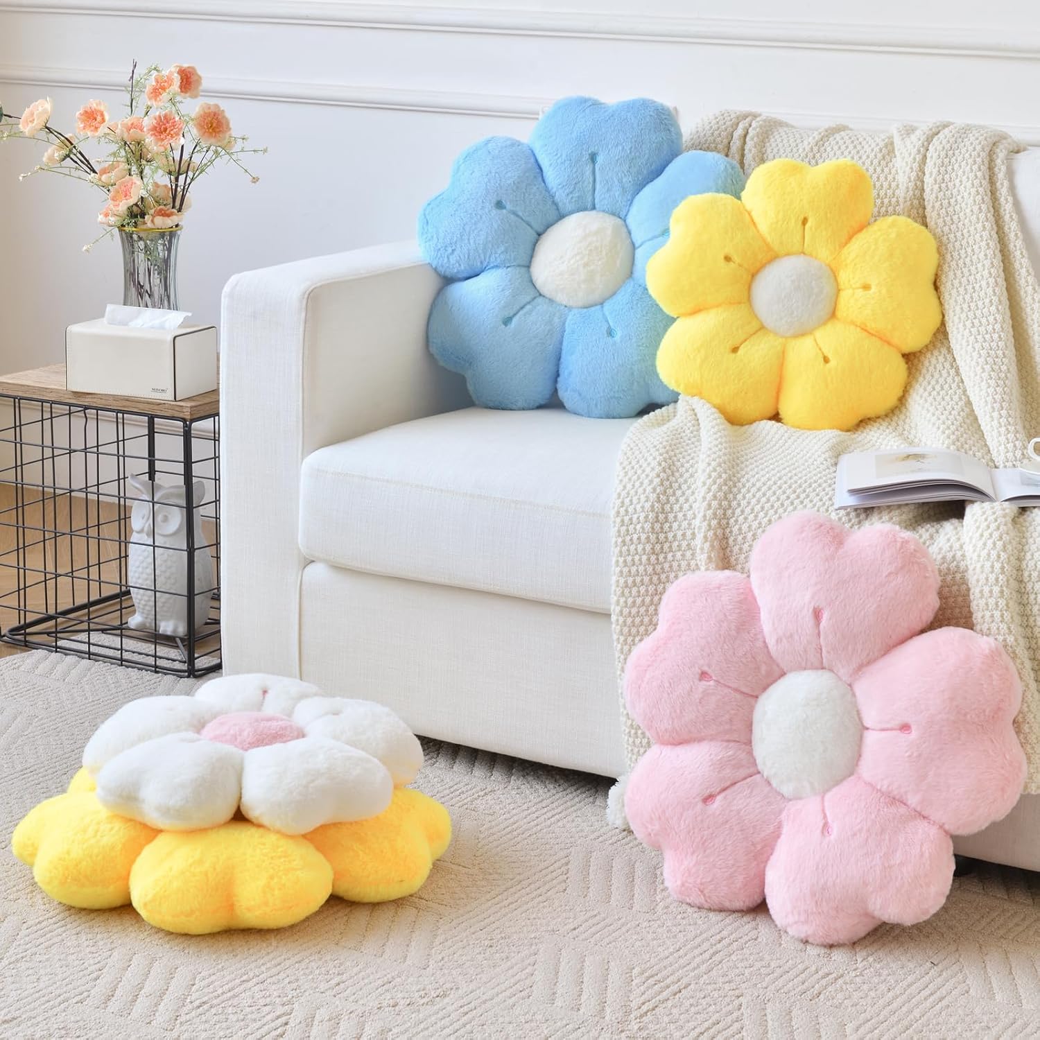 Yellow Daisy Flower Pillow Decorative Throw Cushion