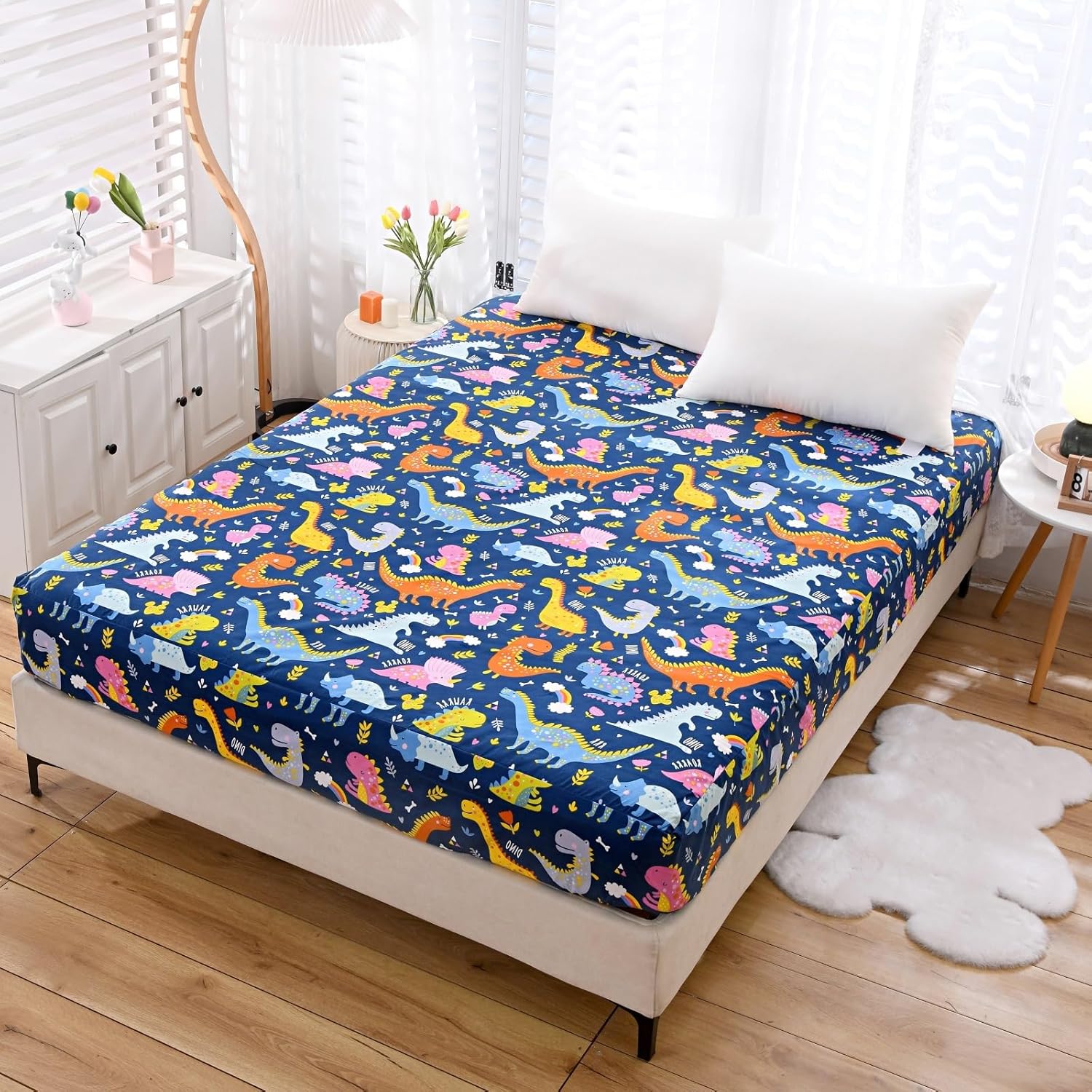 NATURETY Dino Printed King Fitted Sheet