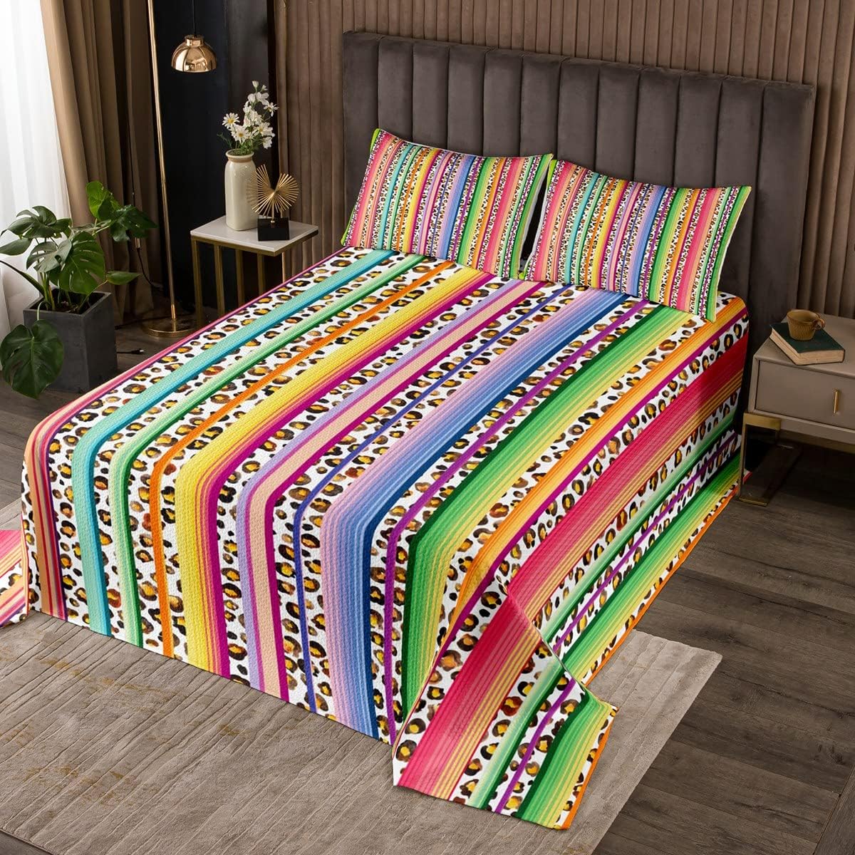 Manfei Leopard Print King Size Bedspread Set