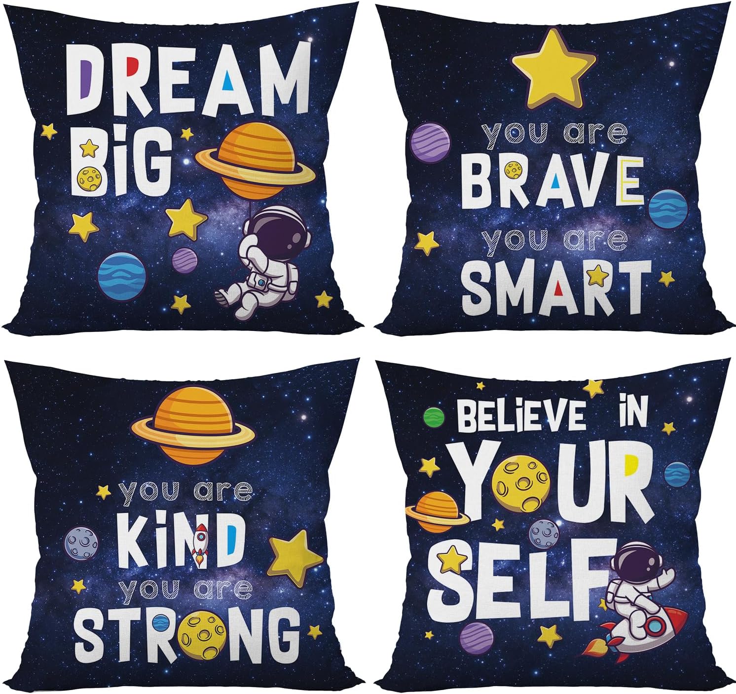 Yuzi-n Space Astronaut Pillow Covers Set of 4 Navy Blue