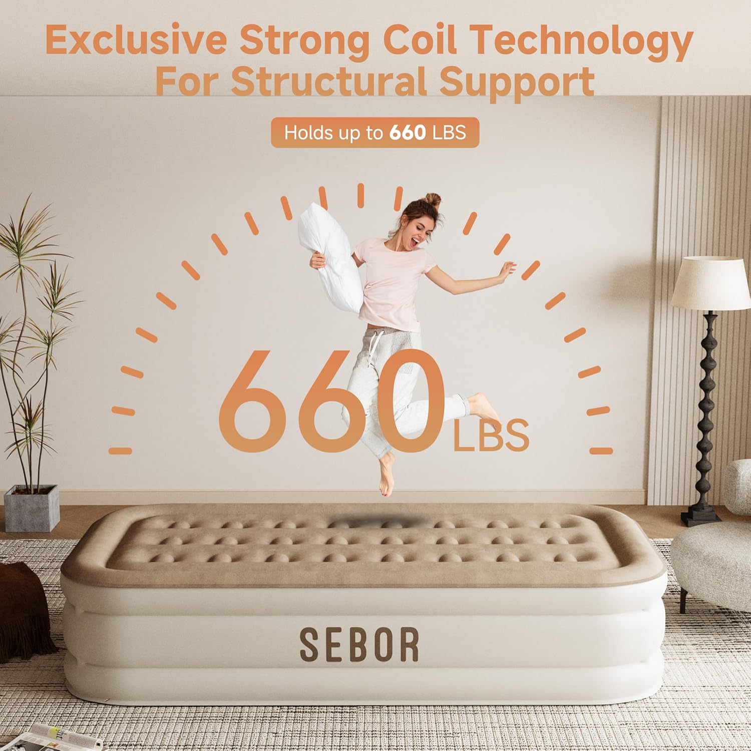 Sebor Air Mattress Twin with Built-in Pump 18 Inch 1