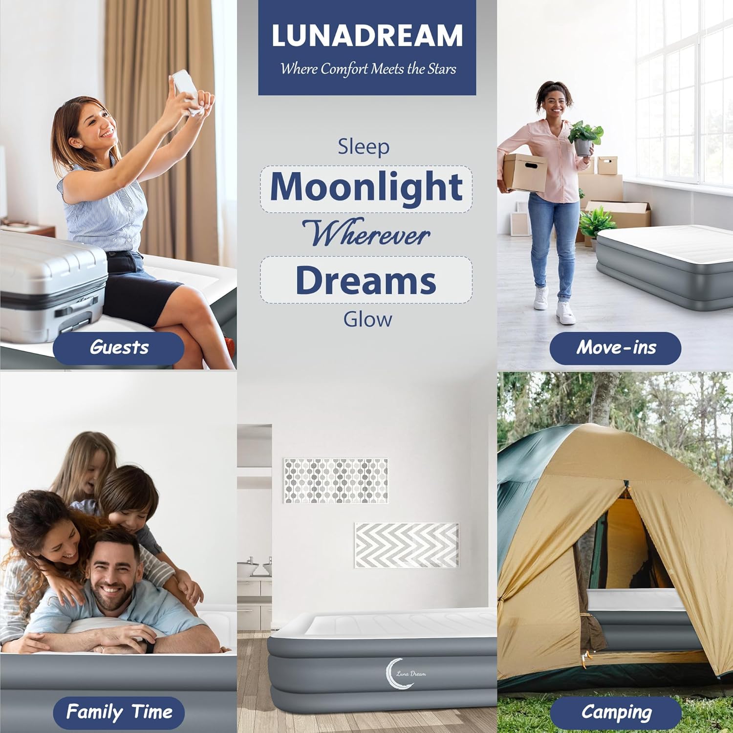 LunaDream Eclipse Series Queen Air Mattress with USB Pump 1