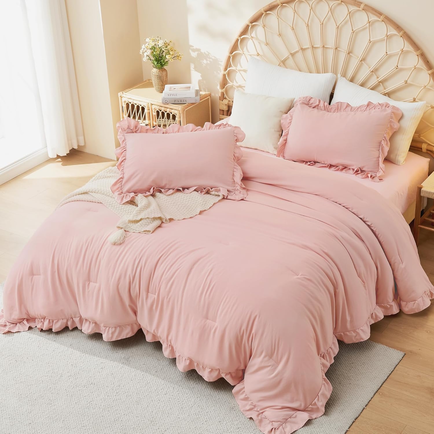 Litanika Blush Pink Ruffle Comforter Set 3 Pieces