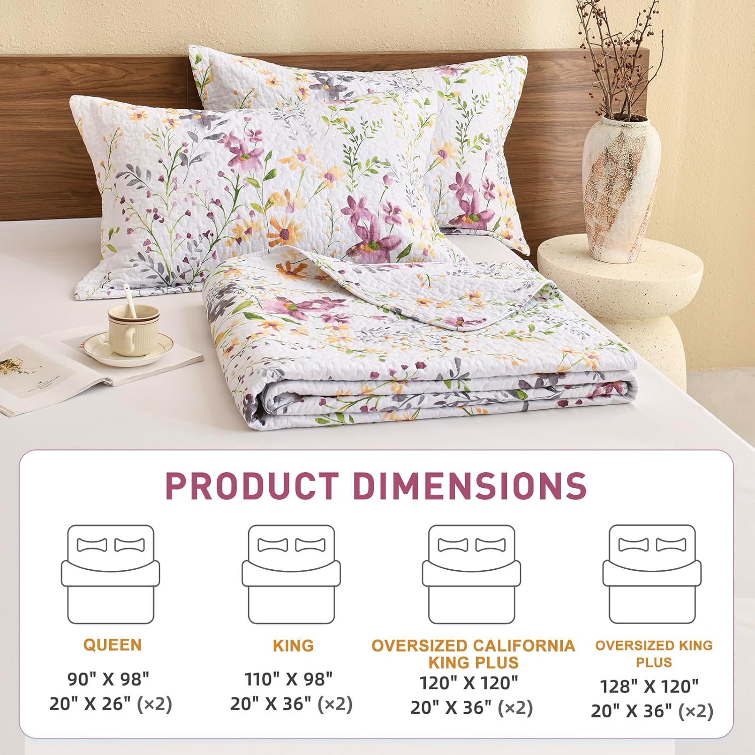 Lady Ann Wild Floral Printed Queen Bed Quilt Set 3 PCS