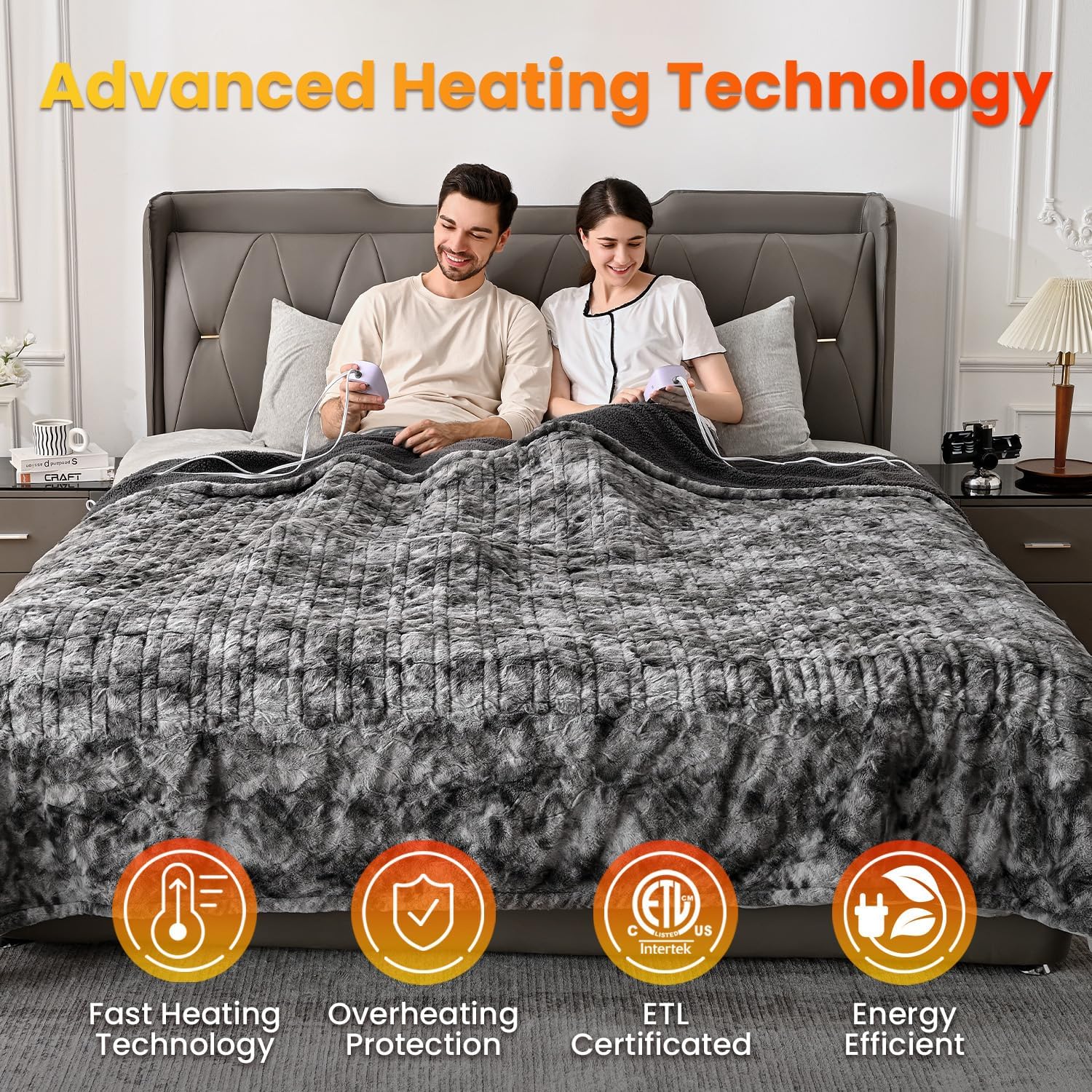 WOOMER Heated Blanket King Size with Faux Fur Sherpa