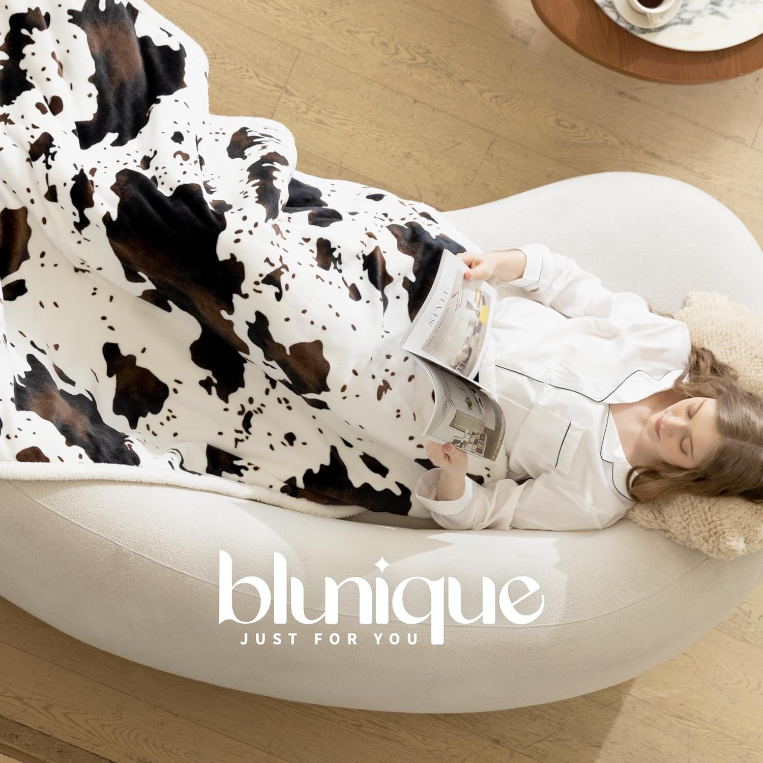Blunique Cow Print Heated Throw Blanket with 5 Heat Levels