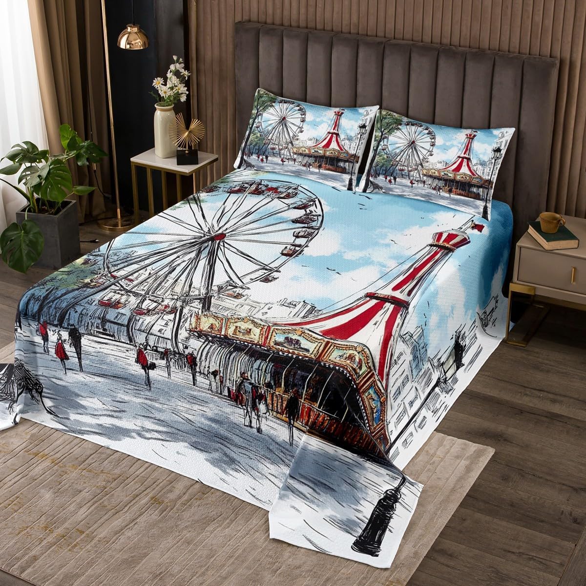 Erosebridal Retro Carousel Bedspread Set for Kids
