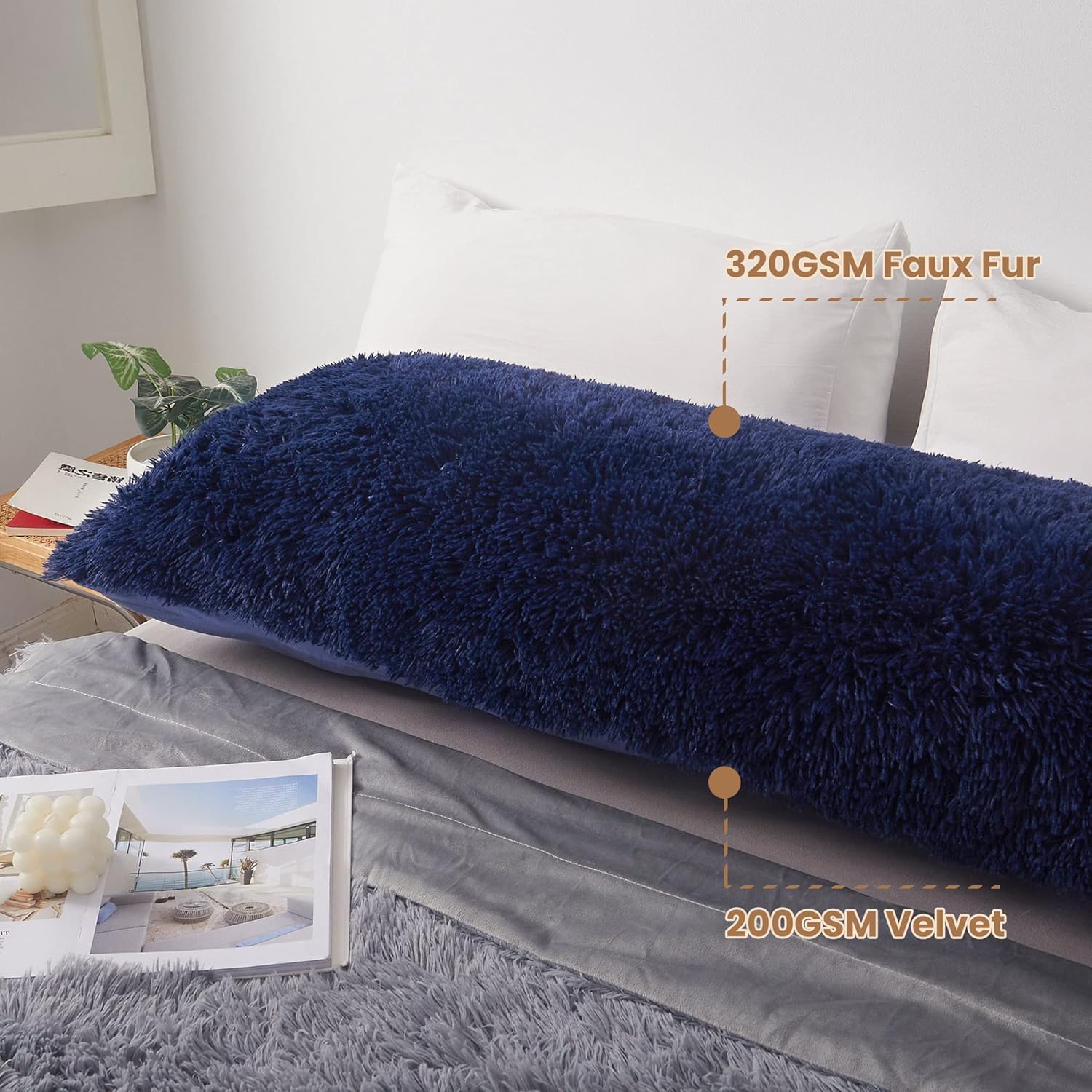 MEGO Shaggy Faux Fur Body Pillow Cover - Dark Blue
