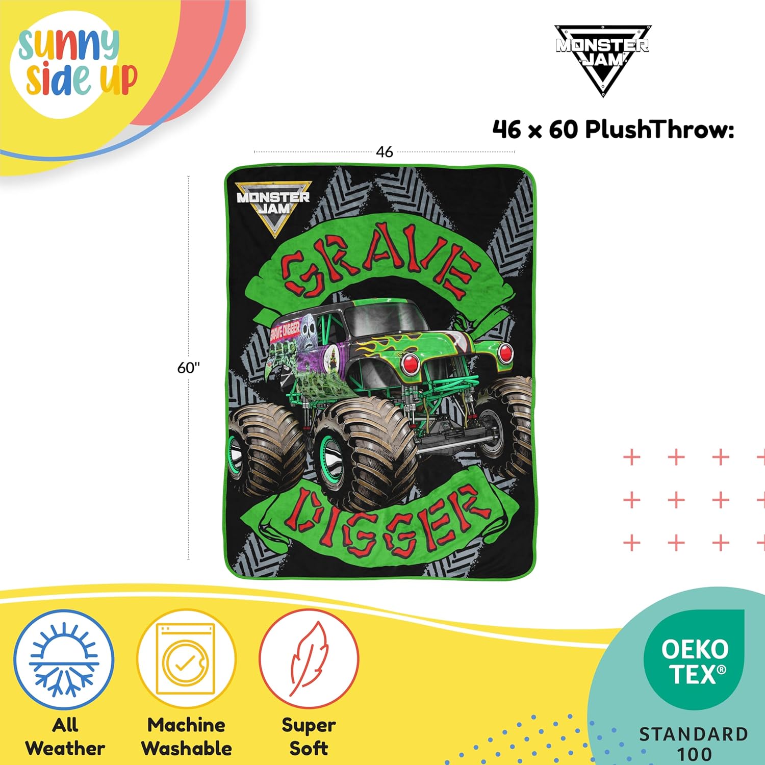 Sunny Side Up Monster Jam Throw Blanket - 46x60 Inches Fleece