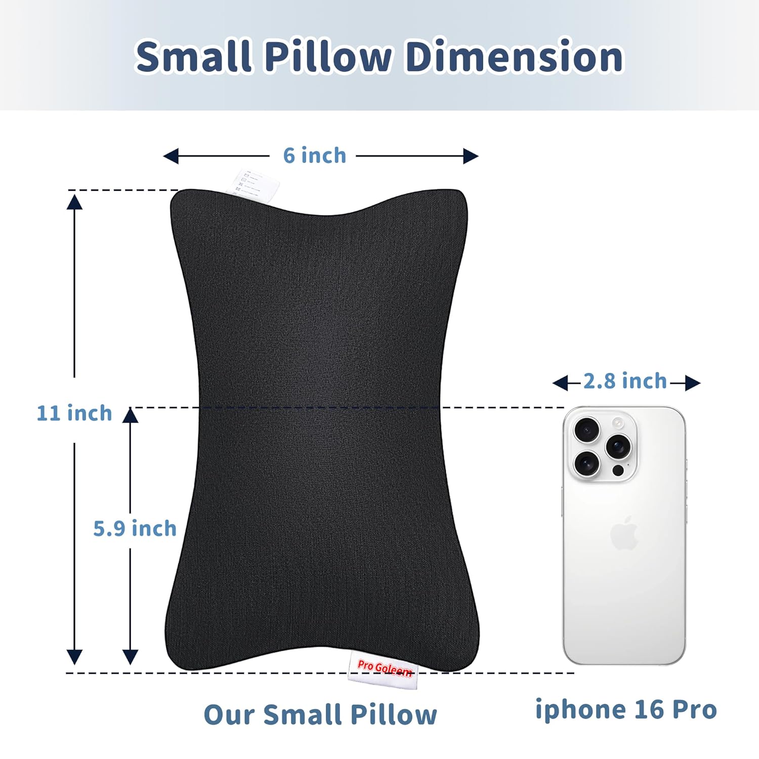 Pro Goleem Tiny Travel Pillow 11x6x25 Black