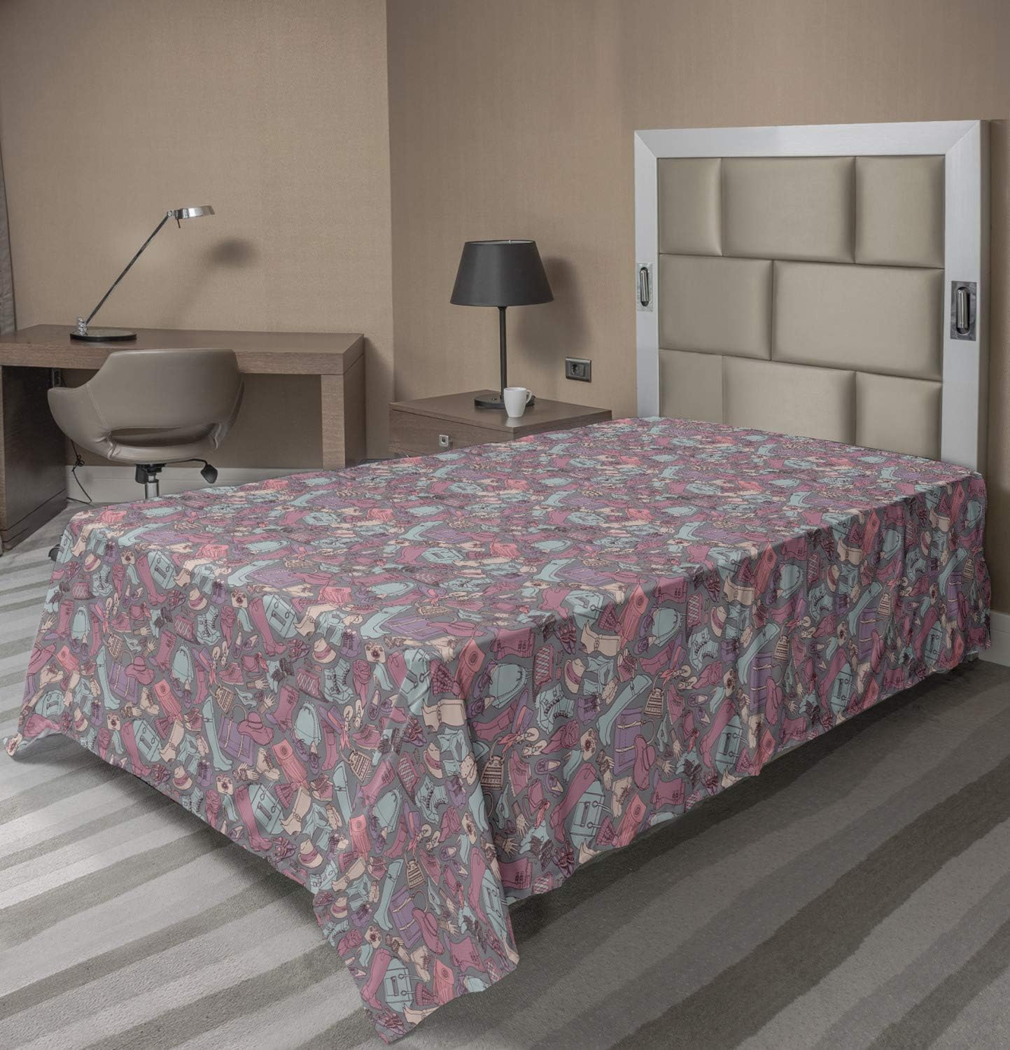 Ambesonne Flat Sheet - 102x66 Inches Grey Teal Multicolor