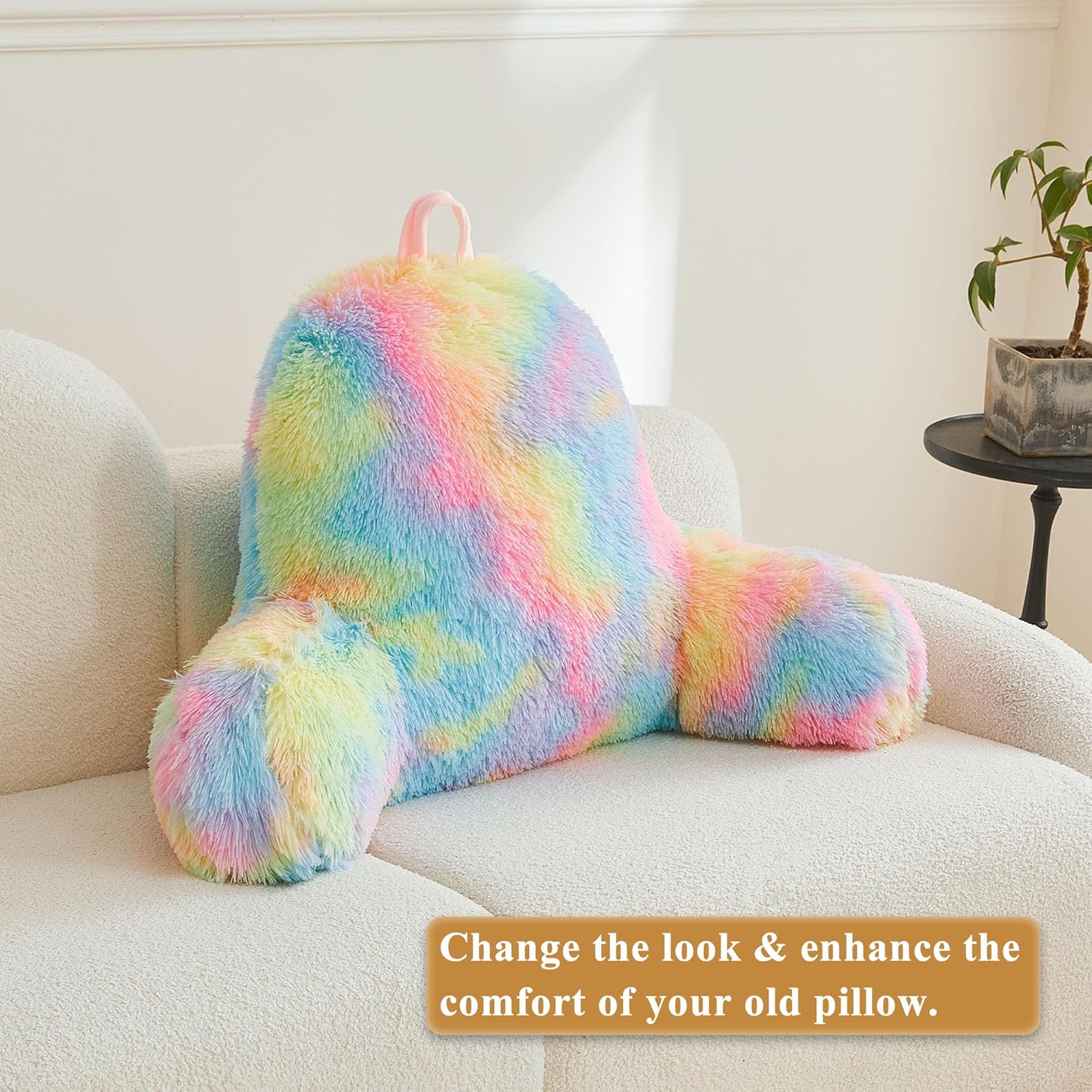 XeGe Fluffy Back Support Pillow Cover with Tie Dye Faux Fur