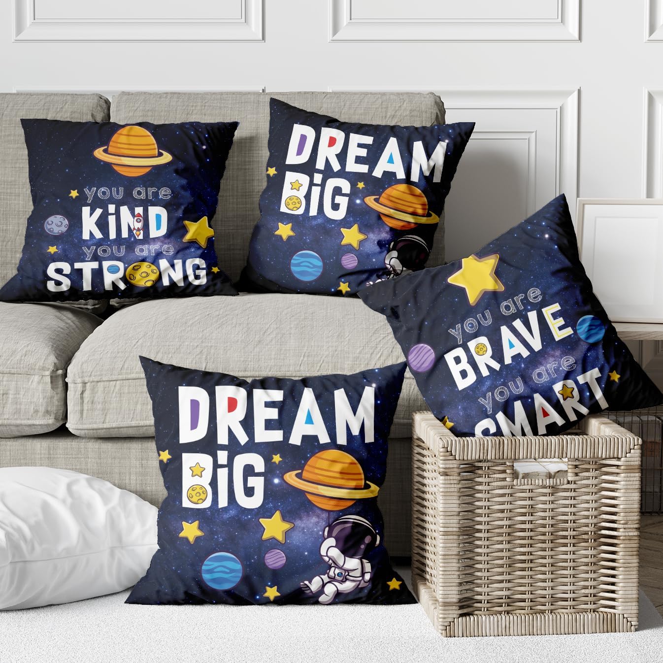 Yuzi-n Space Astronaut Pillow Covers Set of 4 Navy Blue