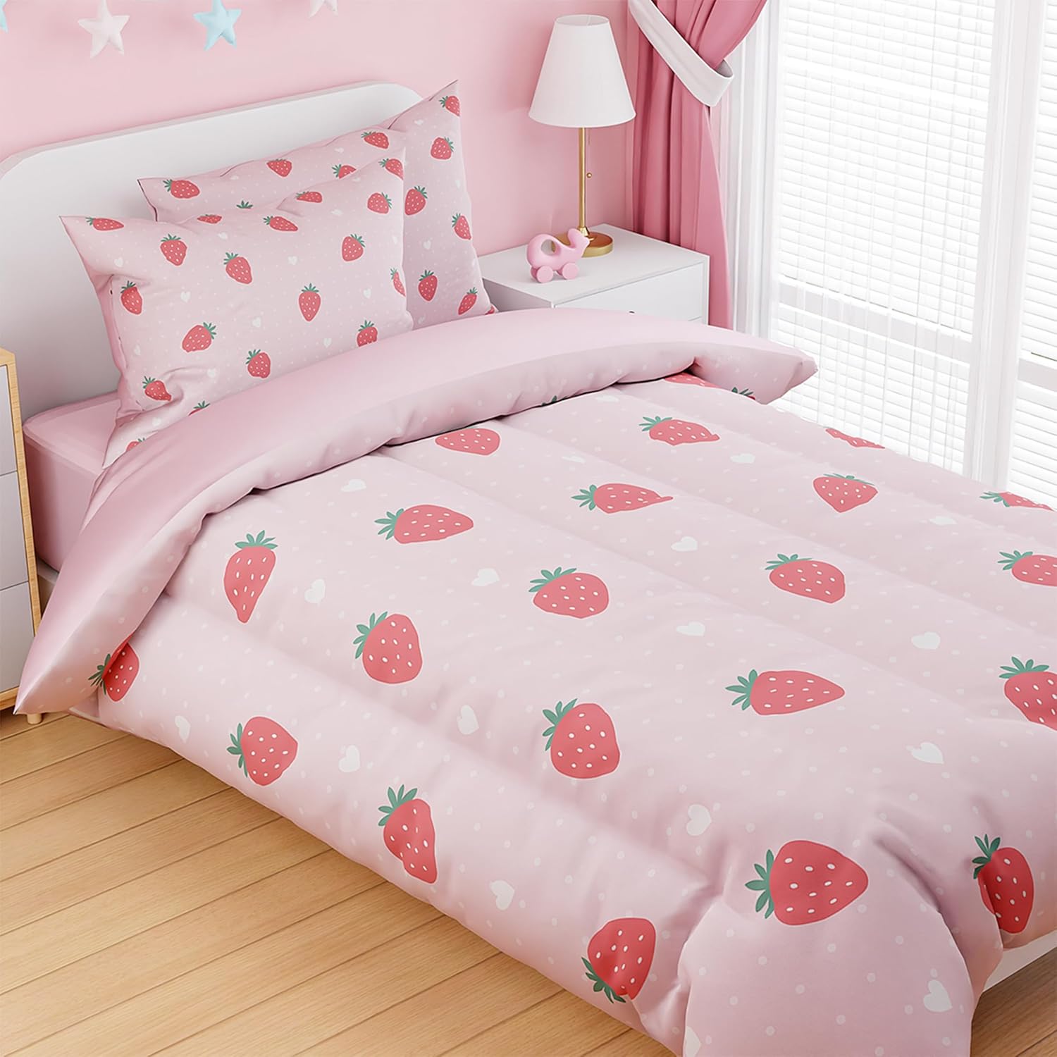 SANDJEST Strawberry Duvet Cover Set Twin for Kids
