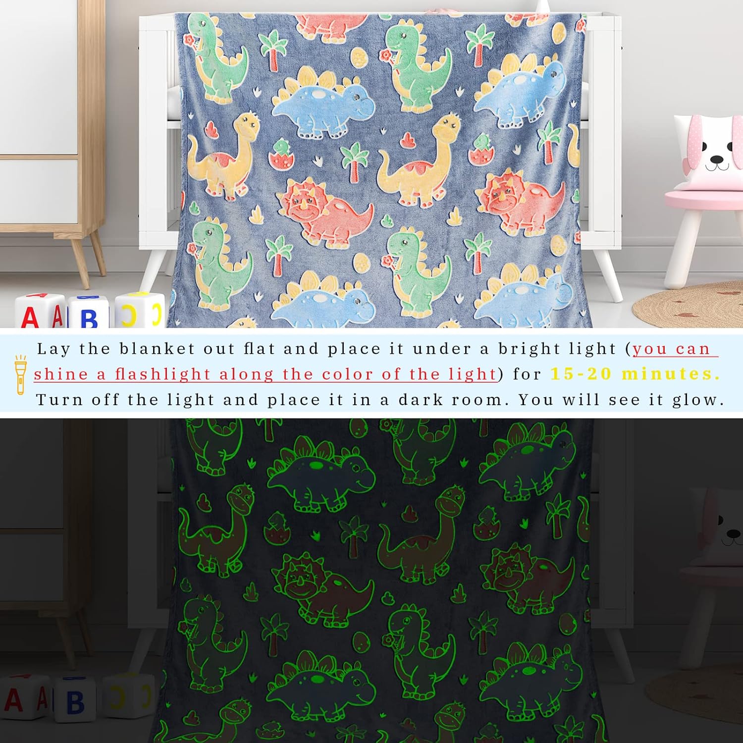 Glow in the Dark Dinosaur Blanket for Kids and Adults
