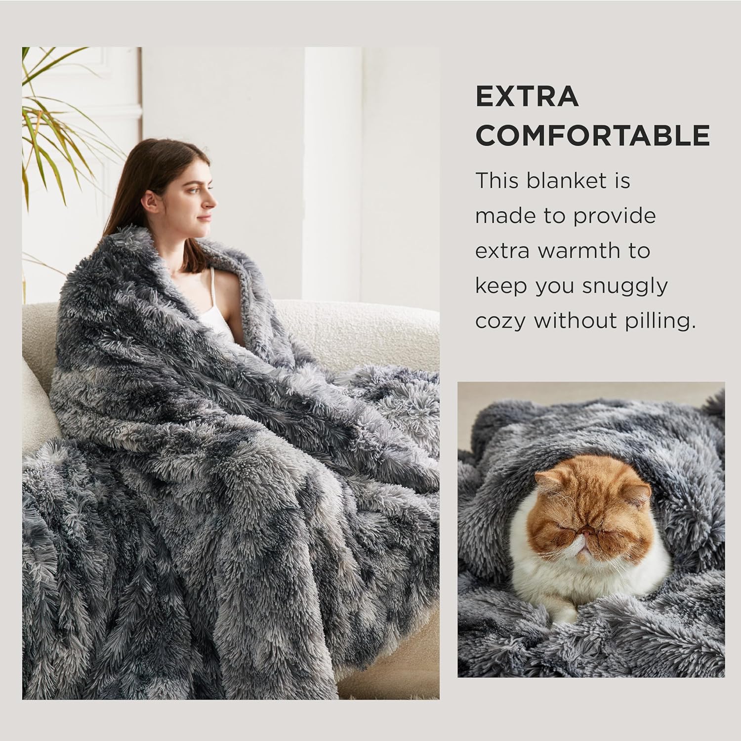 Bedsure Fuzzy Sherpa Faux Fur Twin Blanket Tie Dye Grey Cozy Gift