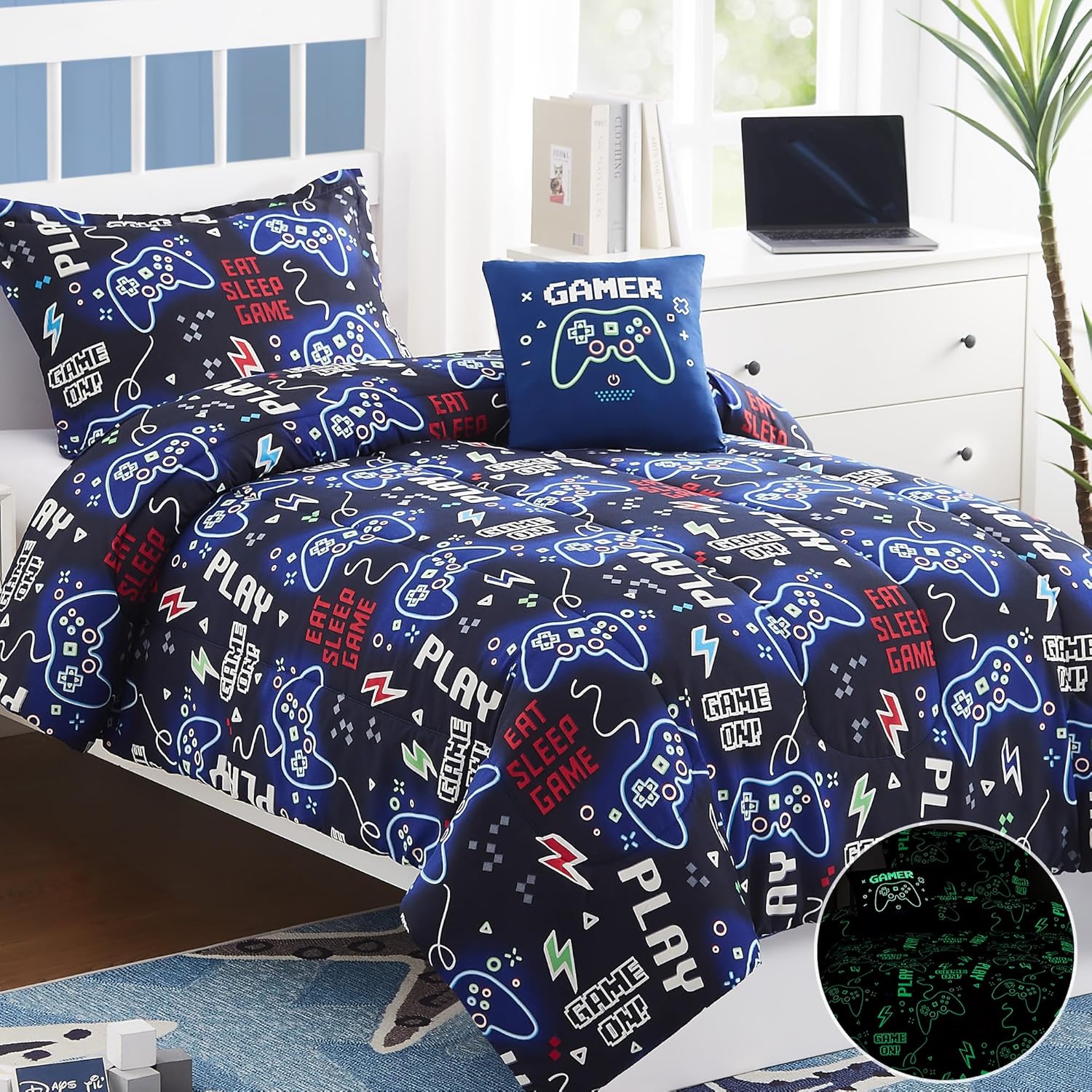 Glow in the Dark Gamer Comforter Set Twin Size
