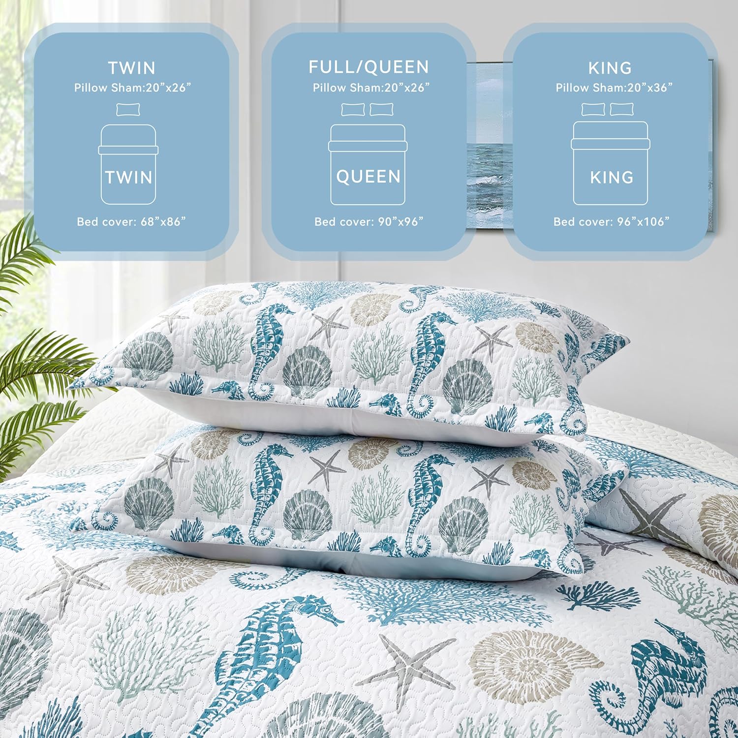 Coastal Quilt Set with 2 Shams California King Size