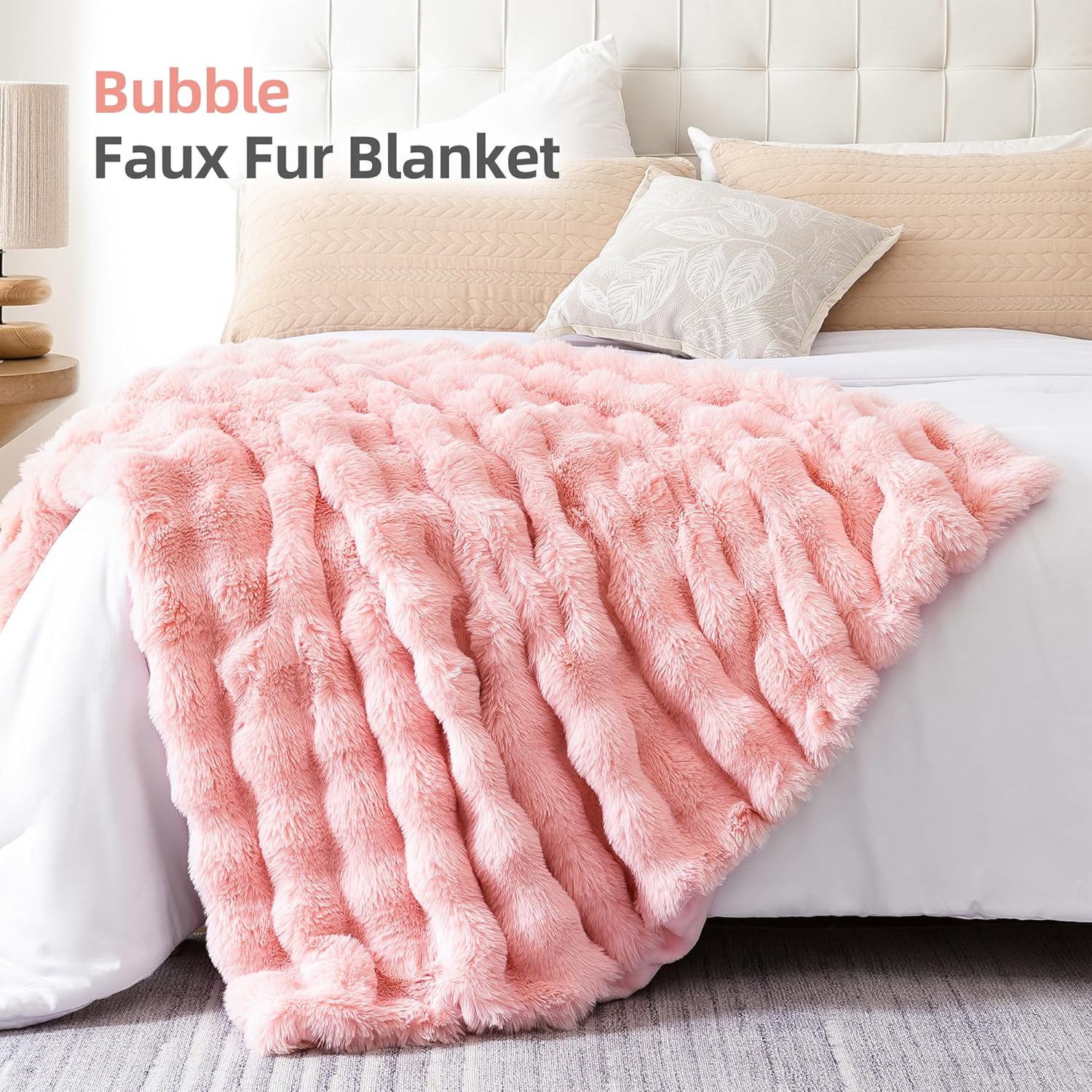 Smoofy Blush Pink Faux Fur Throw Blanket 50 x 60 Cozy Soft