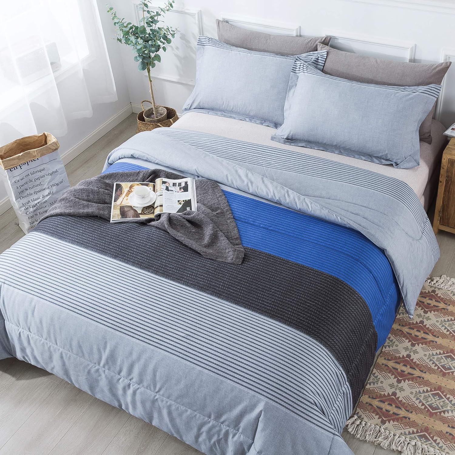 Andency 3-Piece Blue Stripe Comforter Set
