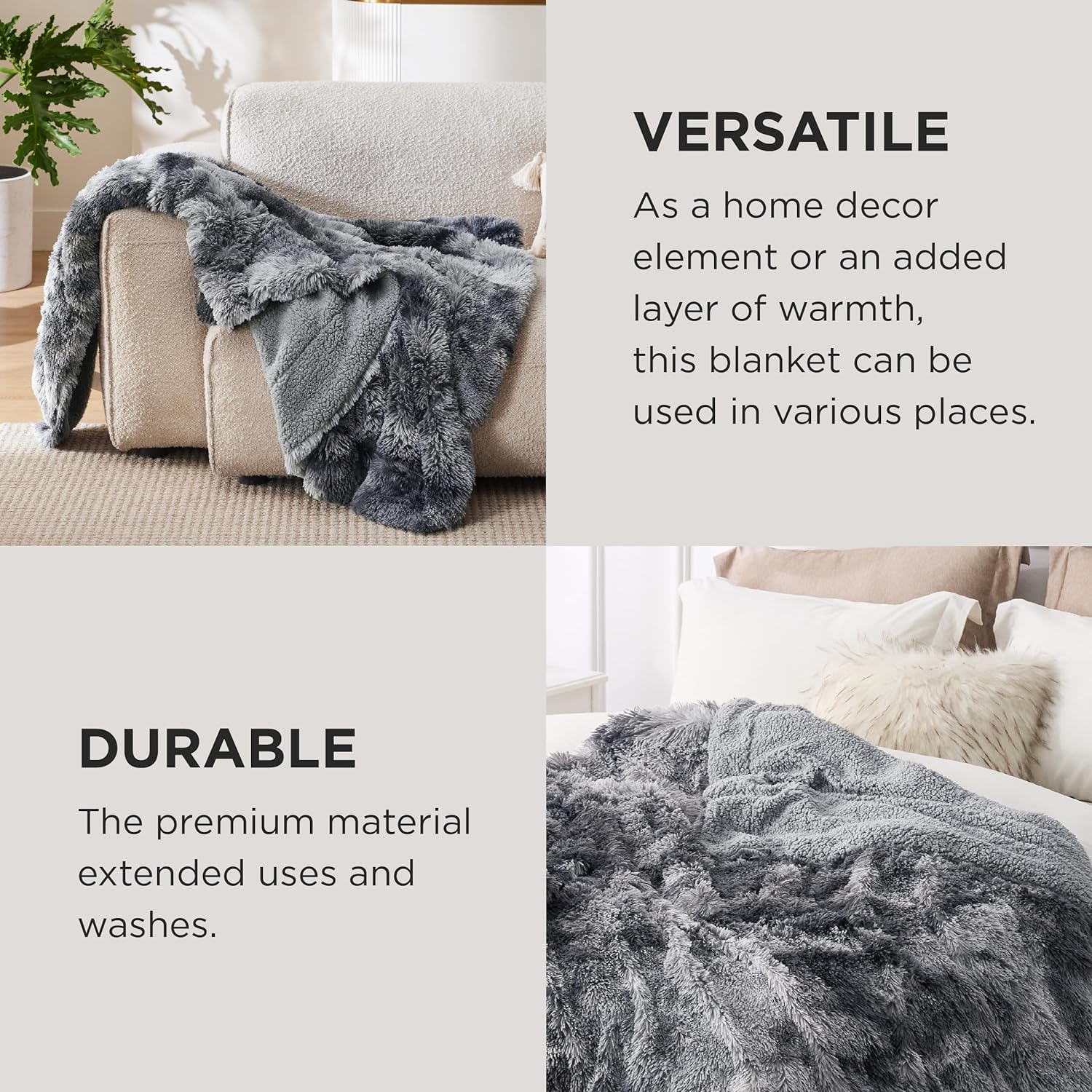 Bedsure Fuzzy Sherpa Faux Fur Twin Blanket Tie Dye Grey Cozy Gift