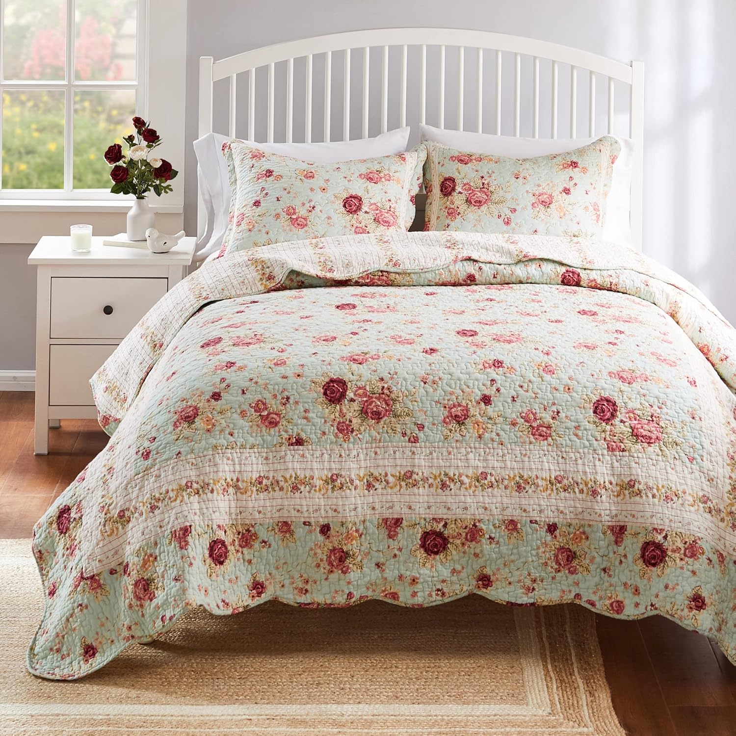 Greenland Home Antique Rose 100 Cotton Quilt Set Blue