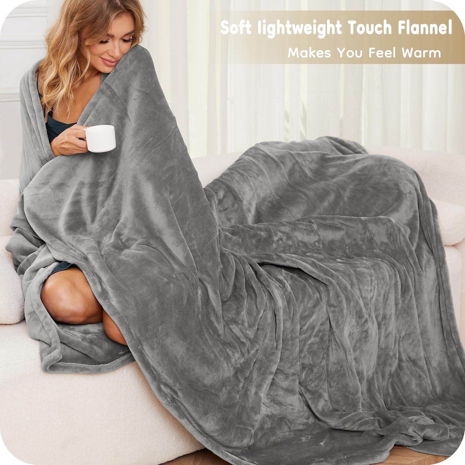 LaffyLo 72 x 84 Electric Heated Blanket - Light Grey