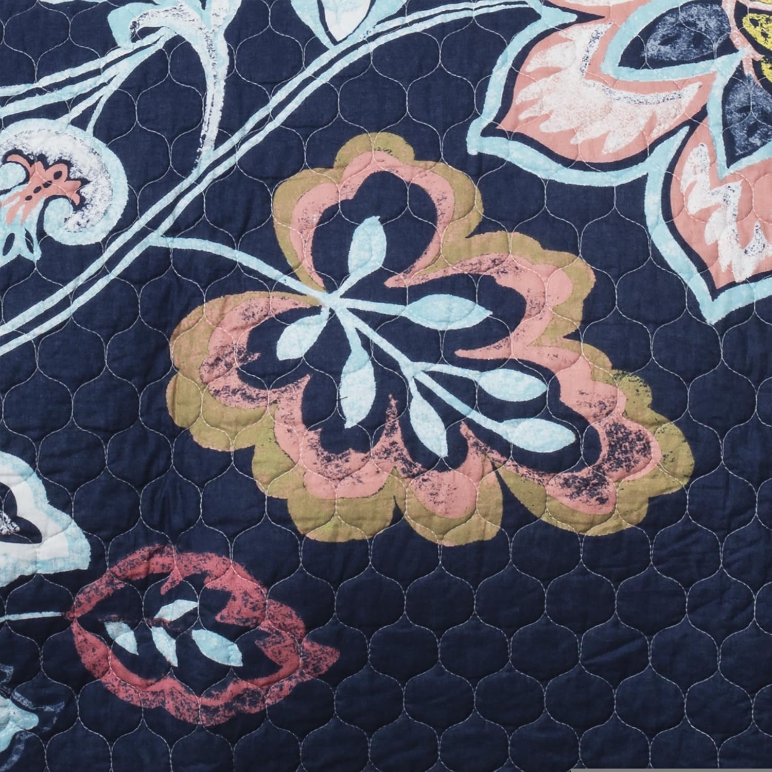Lush Decor Aster Reversible Quilt Set Navy FullQueen