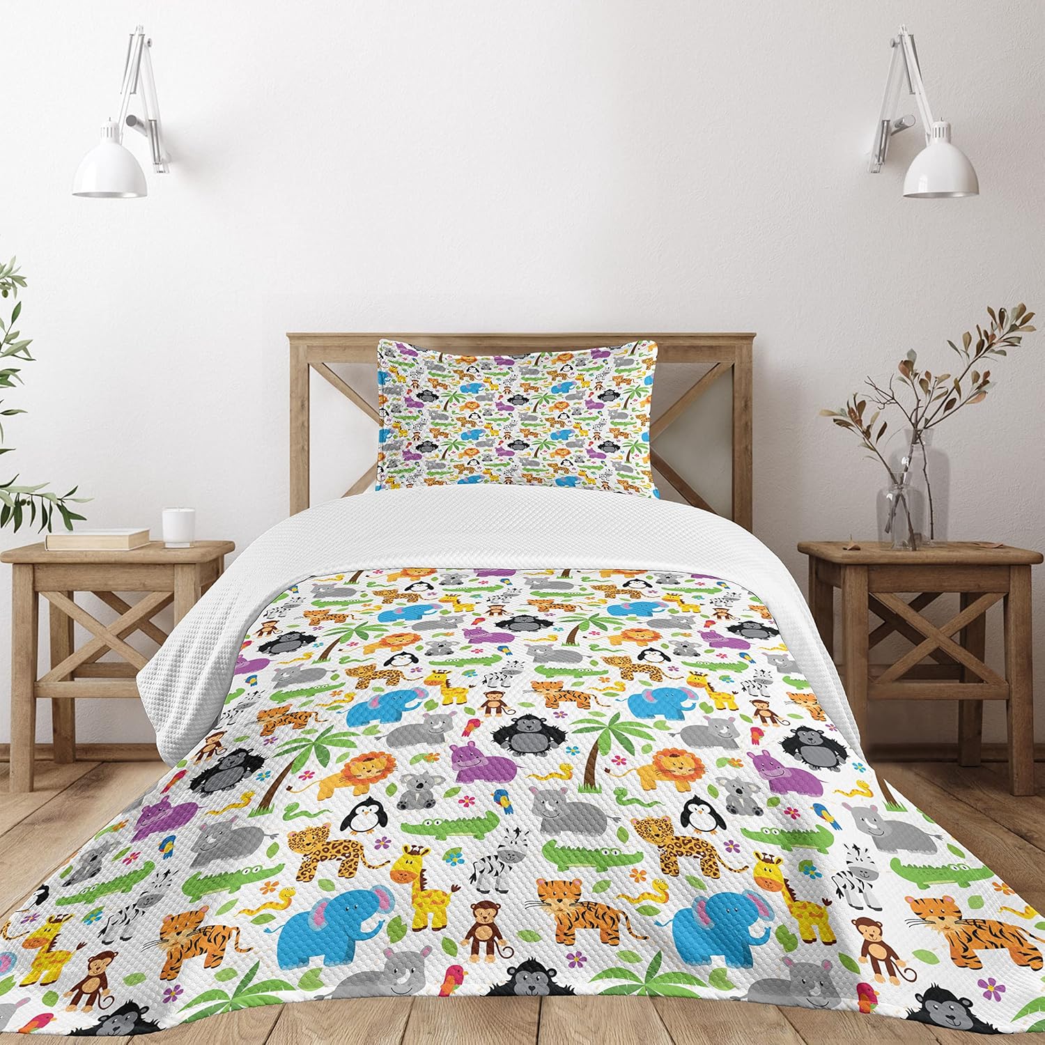 Lunarable Animals Bedspread Set Mustard