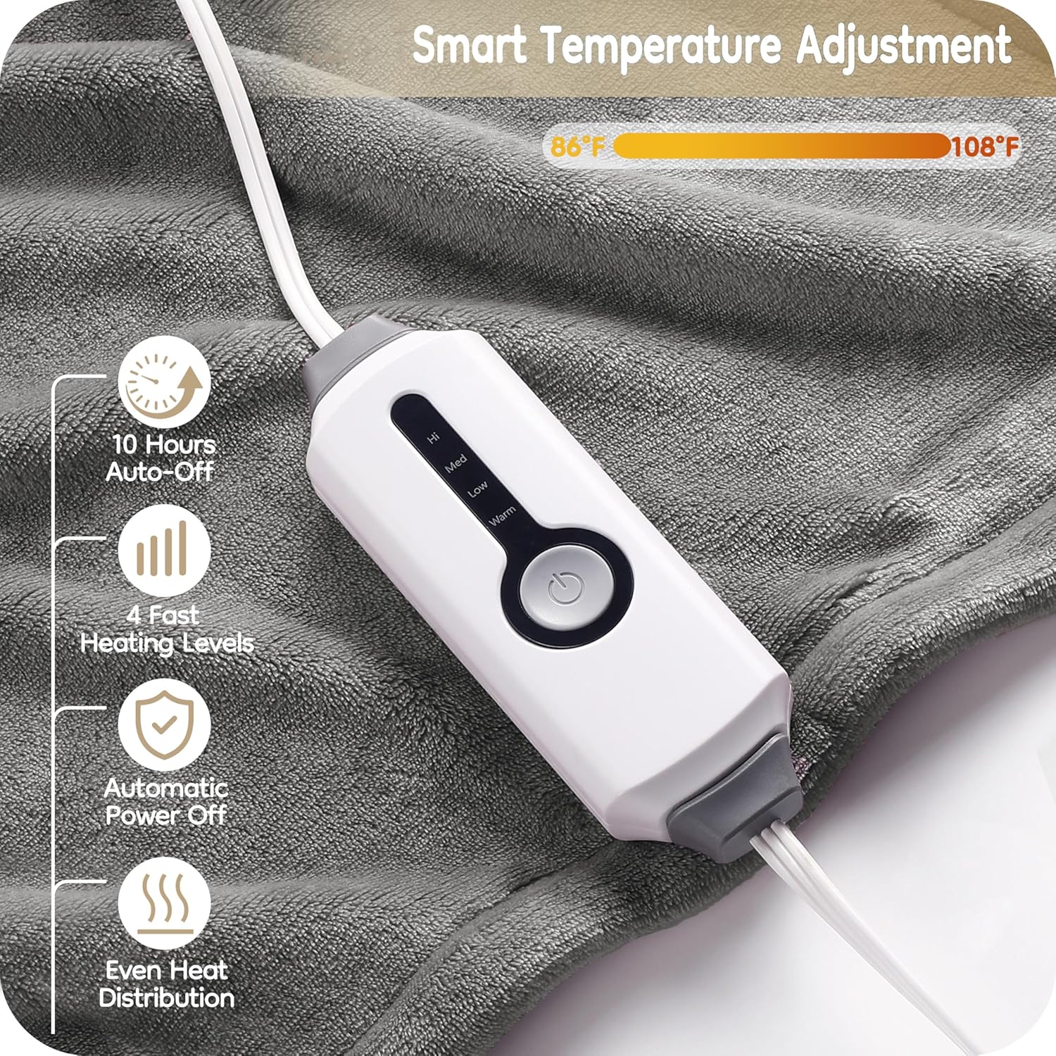 LaffyLo 72 x 84 Electric Heated Blanket - Light Grey
