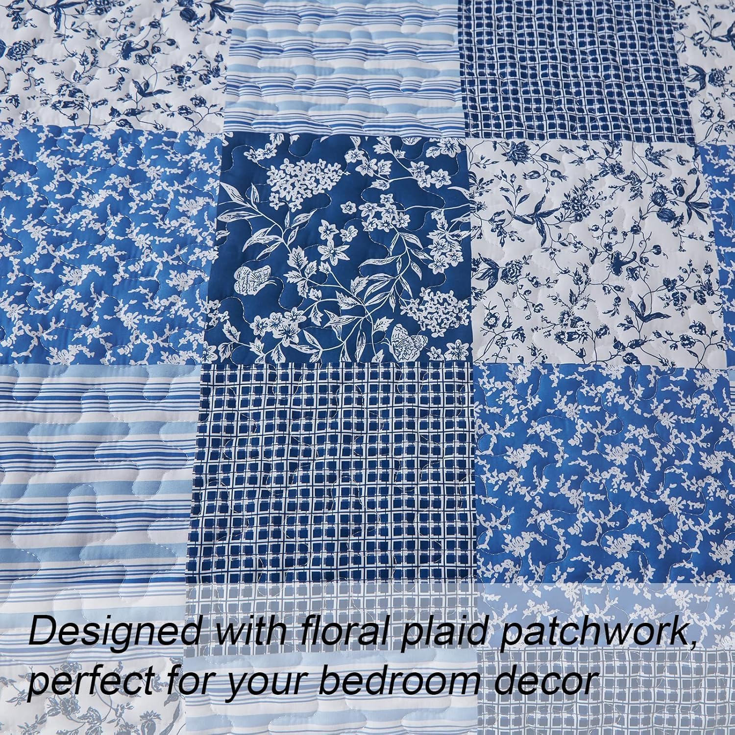 Mybedsoul Blue Plaid Quilt Set California King