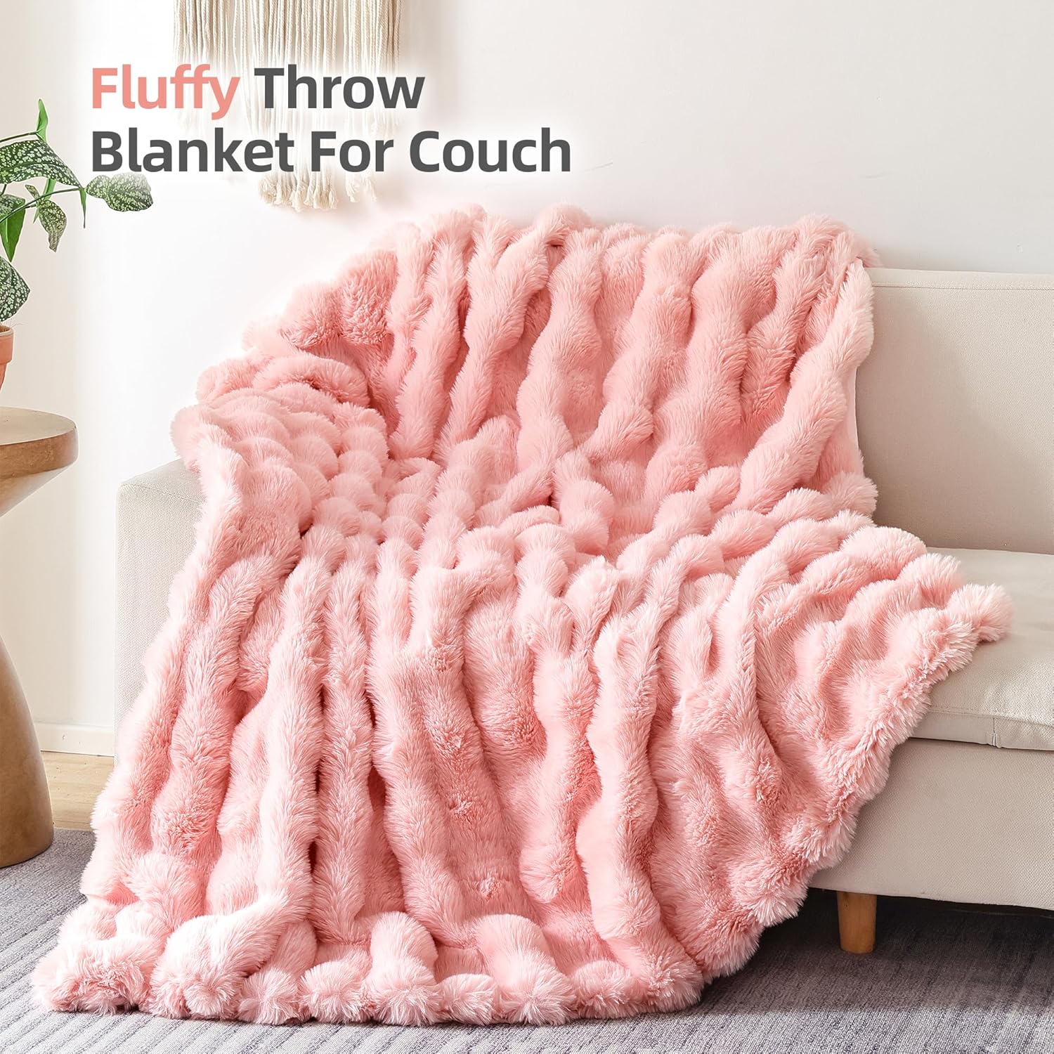 Smoofy Blush Pink Faux Fur Throw Blanket 50 x 60 Cozy Soft