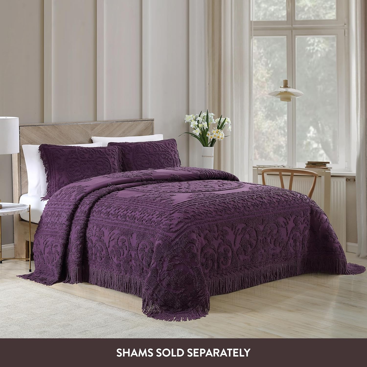 Beatrice Home Fashions Medallion Chenille Bedspread Queen Eggplant 1