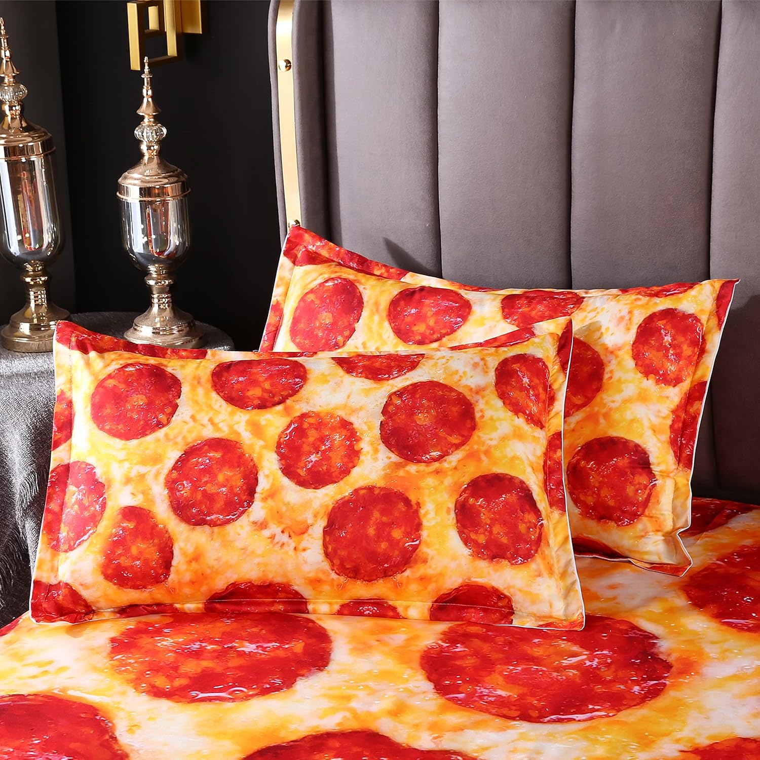 QJMiaofang Kids Funny Pizza Bed Sheet Set 3PCS Queen Size