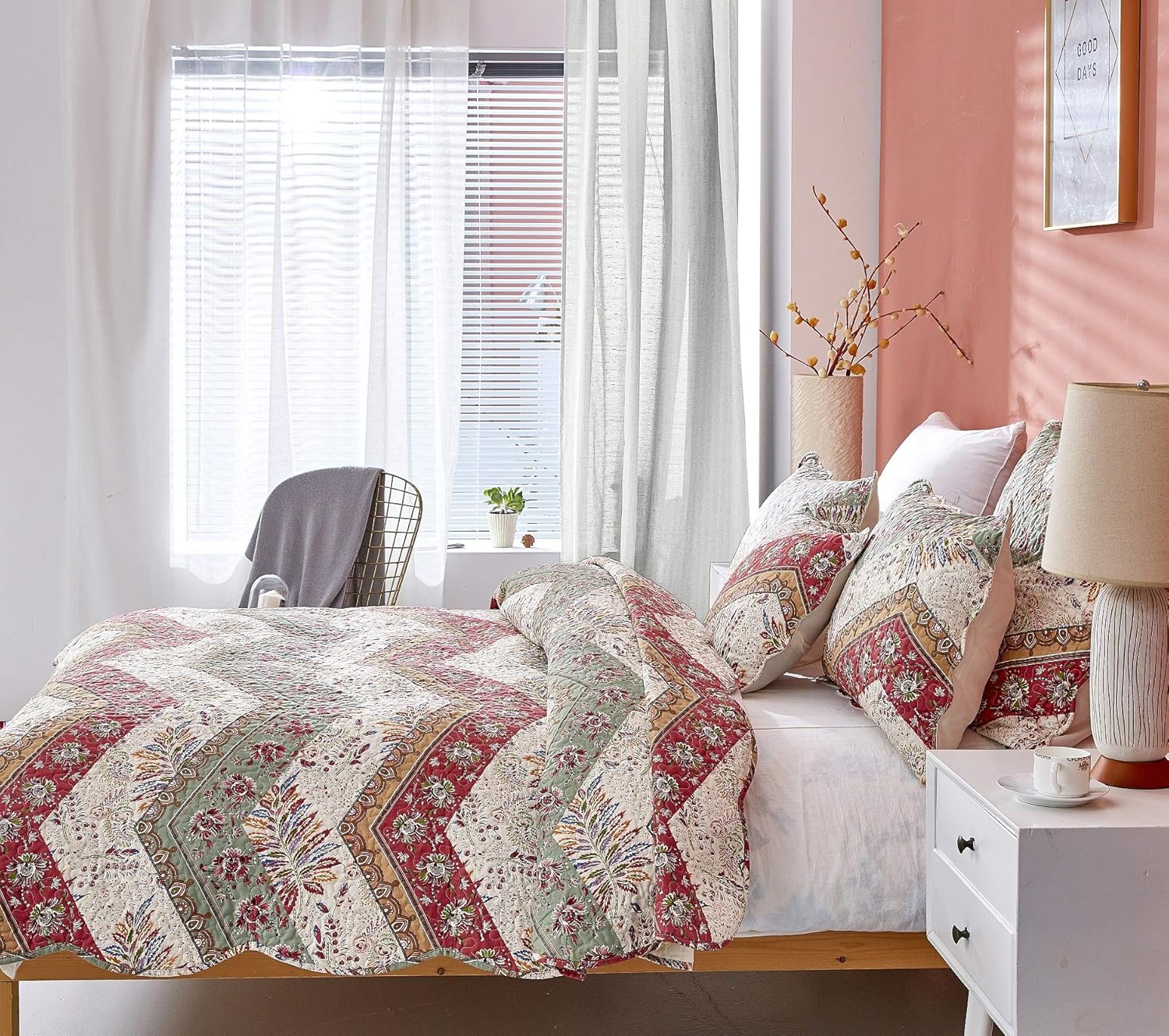 DaDa Bedding Bohemian Floral Bedspread Set - Cal King