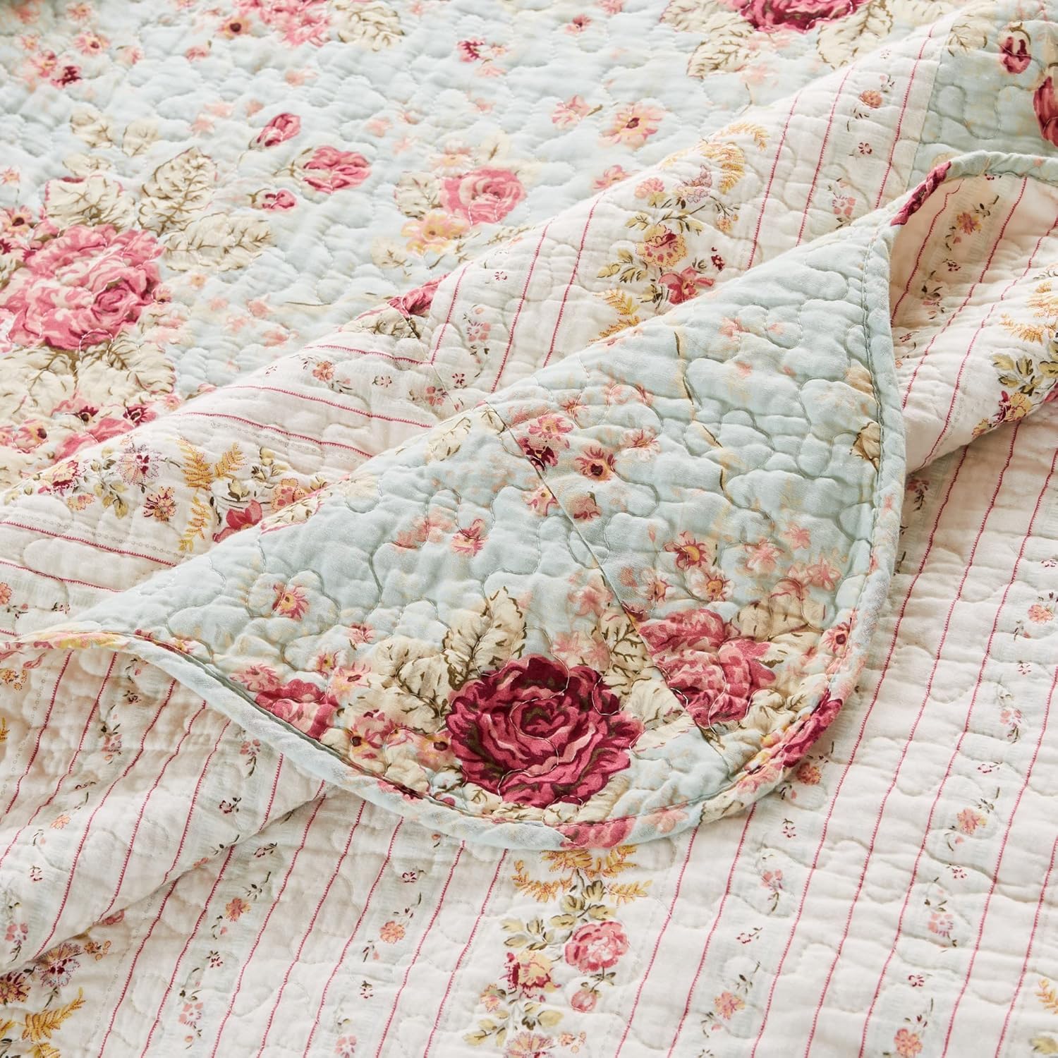 Greenland Home Antique Rose 100 Cotton Quilt Set Blue