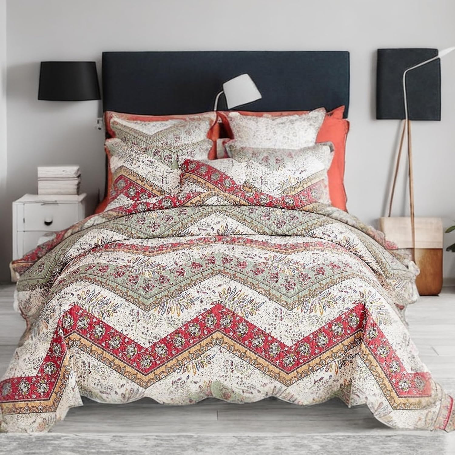 DaDa Bedding Bohemian Floral Bedspread Set - Cal King
