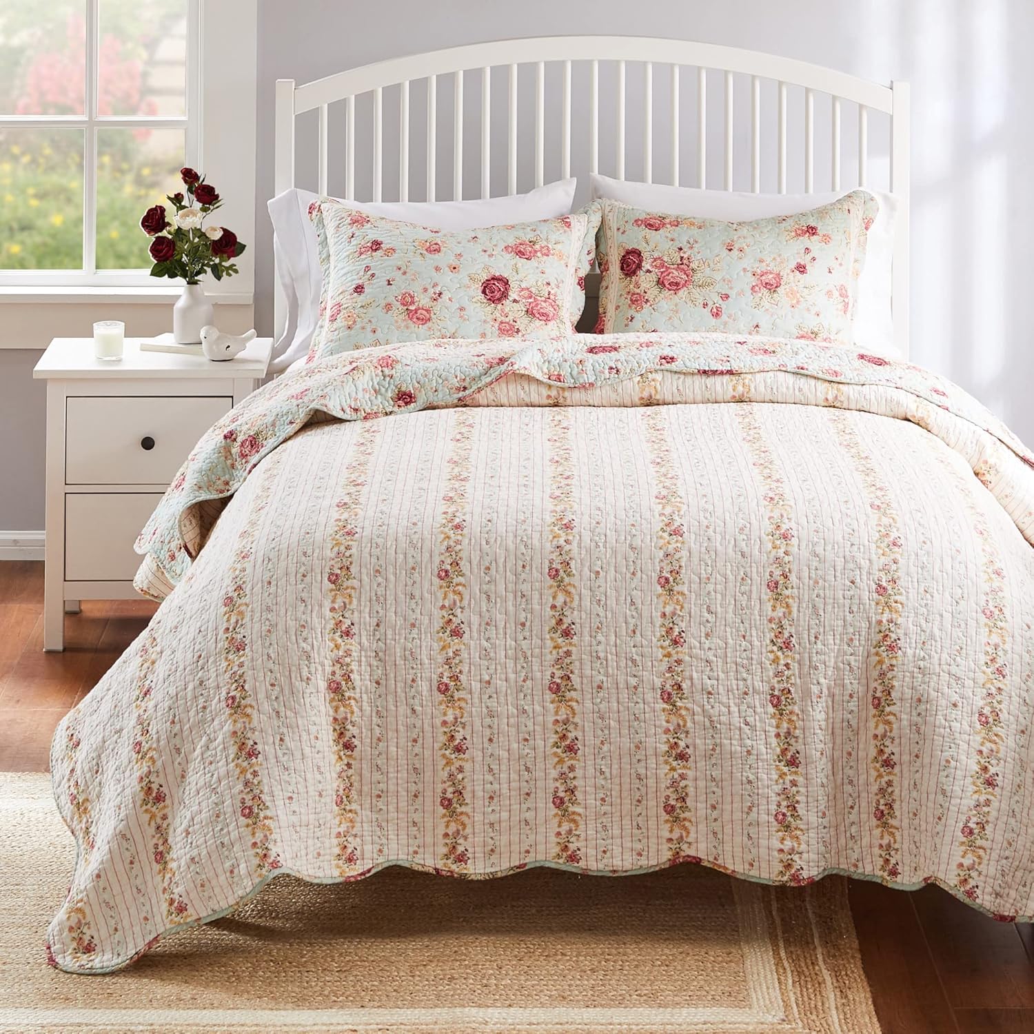 Greenland Home Antique Rose 100 Cotton Quilt Set Blue