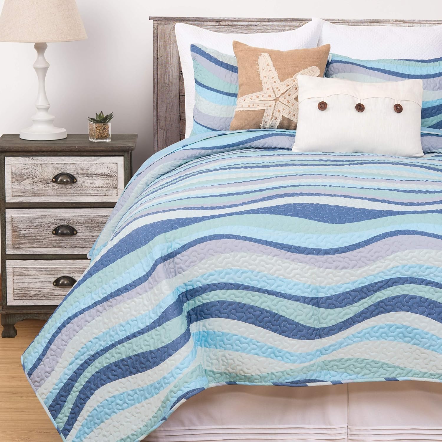 CF Home Sea Waves Blue Ocean Coastal FullQueen Bedding Set