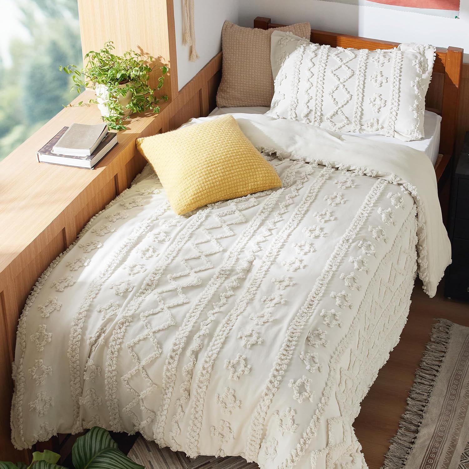 Bedsure Tufted Boho Comforter Set Twin Size