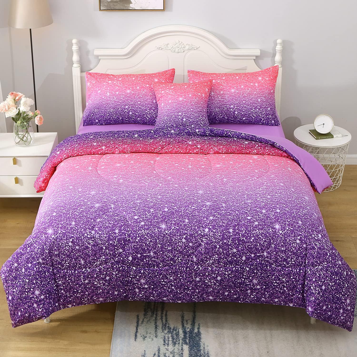 JQinHome Twin Pink Purple Comforter Set